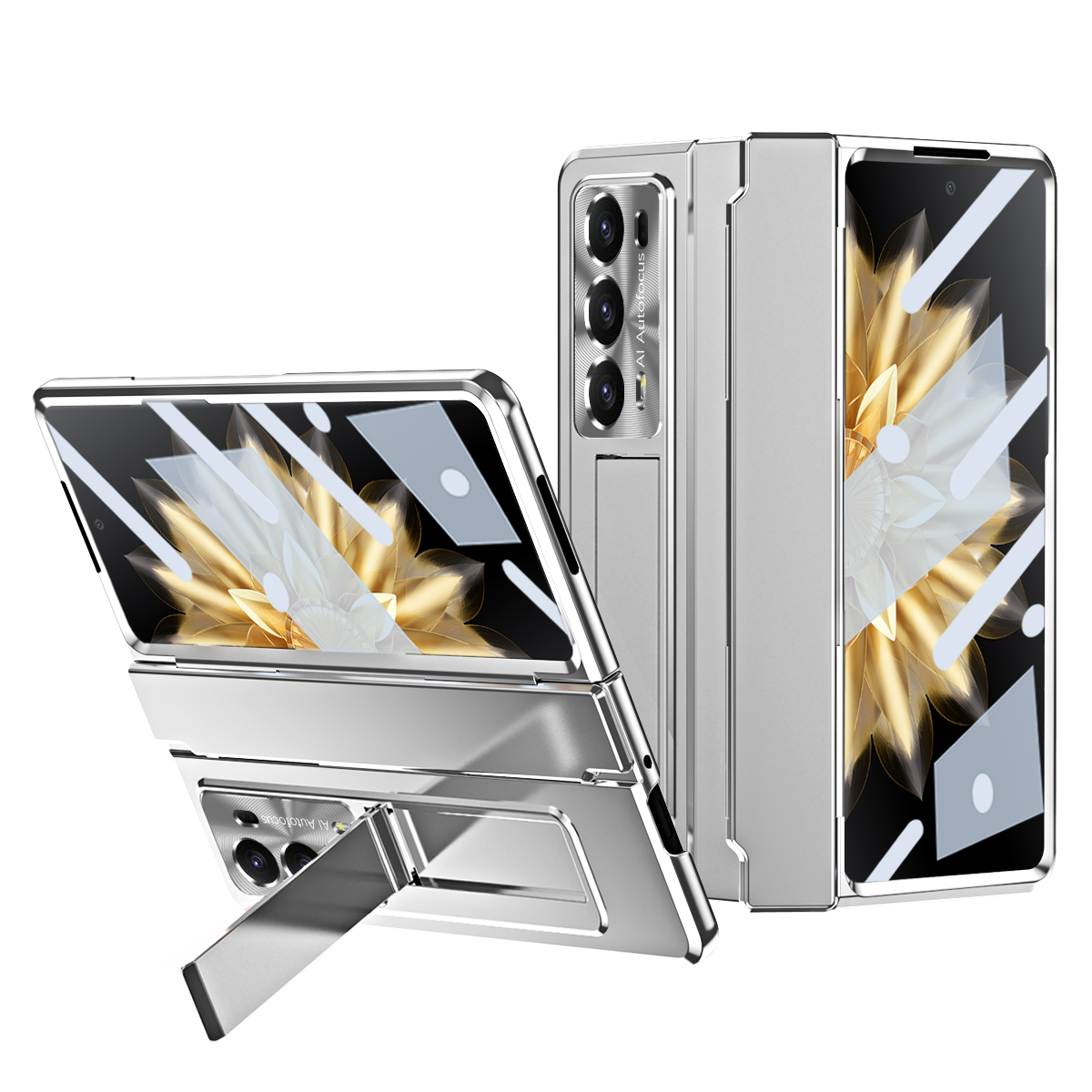 

Für Ehrenmagie V2 5G Scharnierschutz Hartes PC -hülle Kickstand -telefonabdeckung Mit Temperamentvollem Gla -screenfilm - Silber, Honor Magic V2 5G