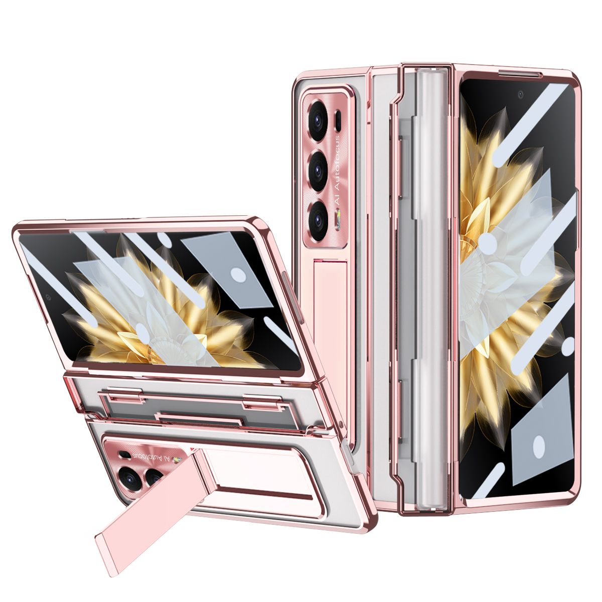 

Für Ehrenmagie V2 5G Hartes PC -telefonfall Falten Sie Kickstand Ganzkörperschutzabdeckung Mit Temperamentvollem Glasfilm - Roségold, Honor Magic V2 5G