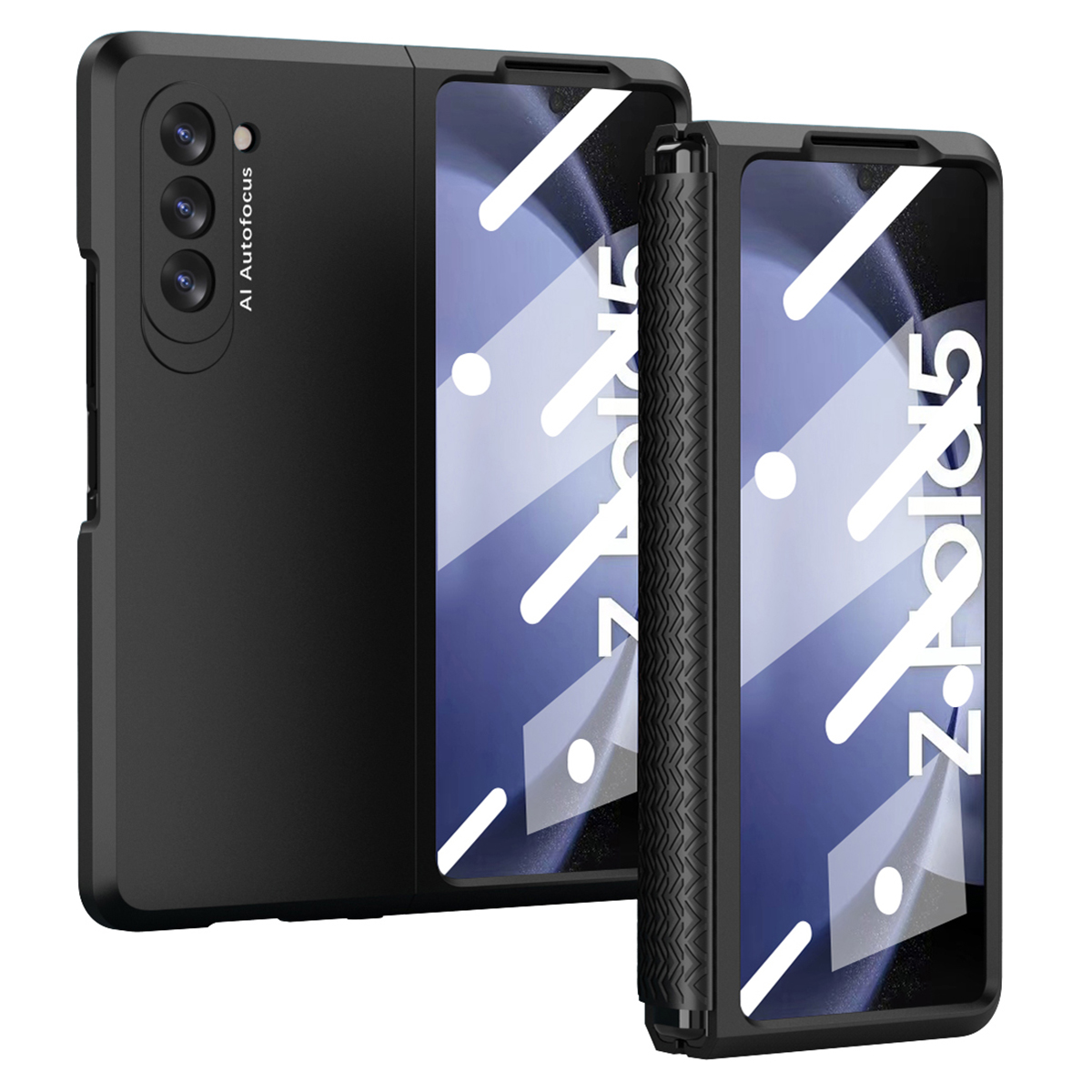 

Für Samsung Galaxy Z Fold5 5G Hard PC Phone Hülle TPU Scharnierschutz Stoßdicht Mit Geschmittertem Glasfilm - Schwarz, Galaxy Z Fold5 5G