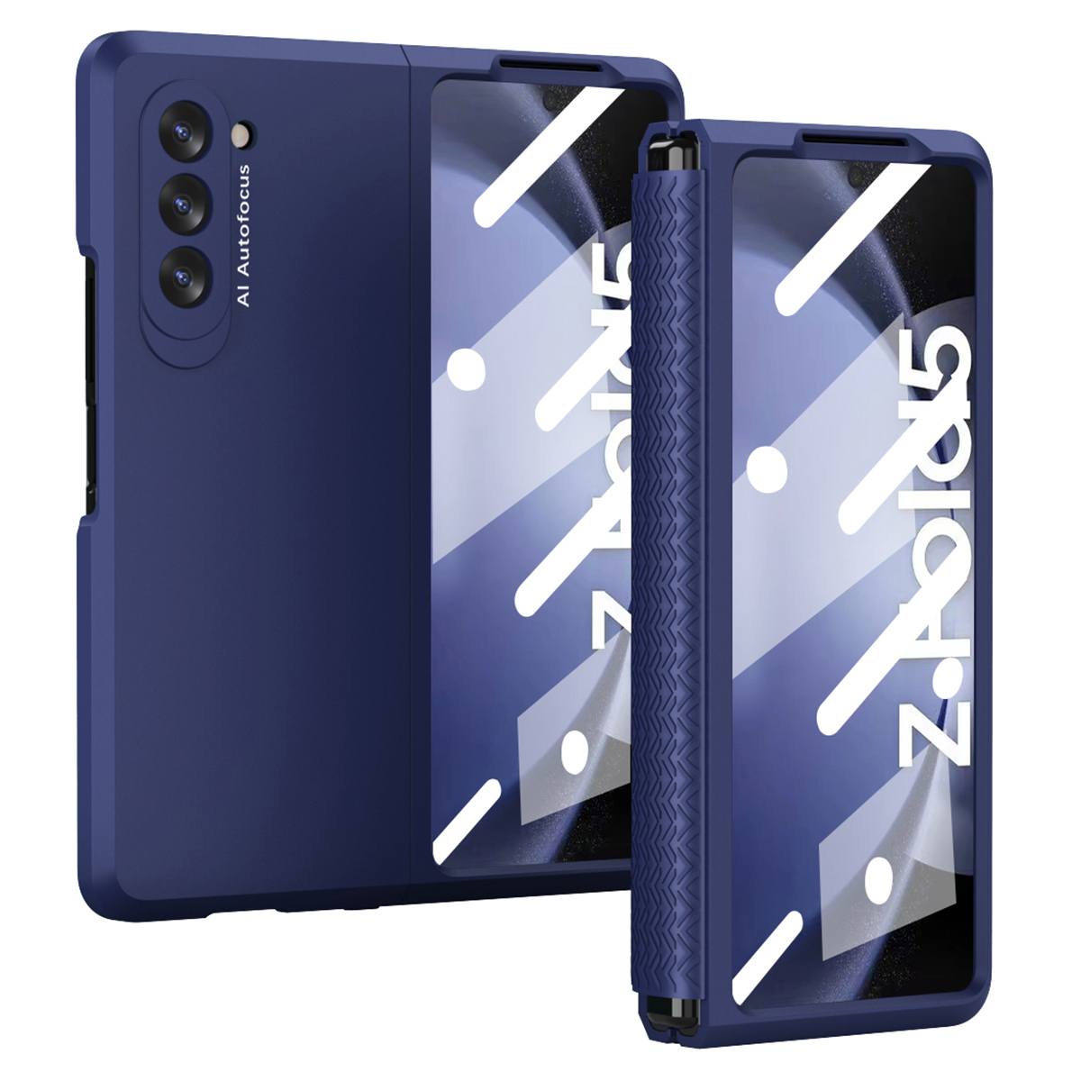 

Für Samsung Galaxy Z Fold5 5G Hard PC Phone Hülle TPU Scharnierschutz Stoßdicht Mit Geschmittertem Glasfilm - Blau, Galaxy Z Fold5 5G