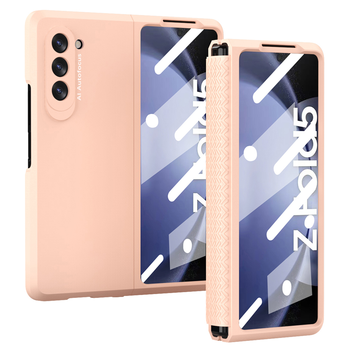 

Für Samsung Galaxy Z Fold5 5G Hard PC Phone Hülle TPU Scharnierschutz Stoßdicht Mit Geschmittertem Glasfilm - Rosa, Galaxy Z Fold5 5G