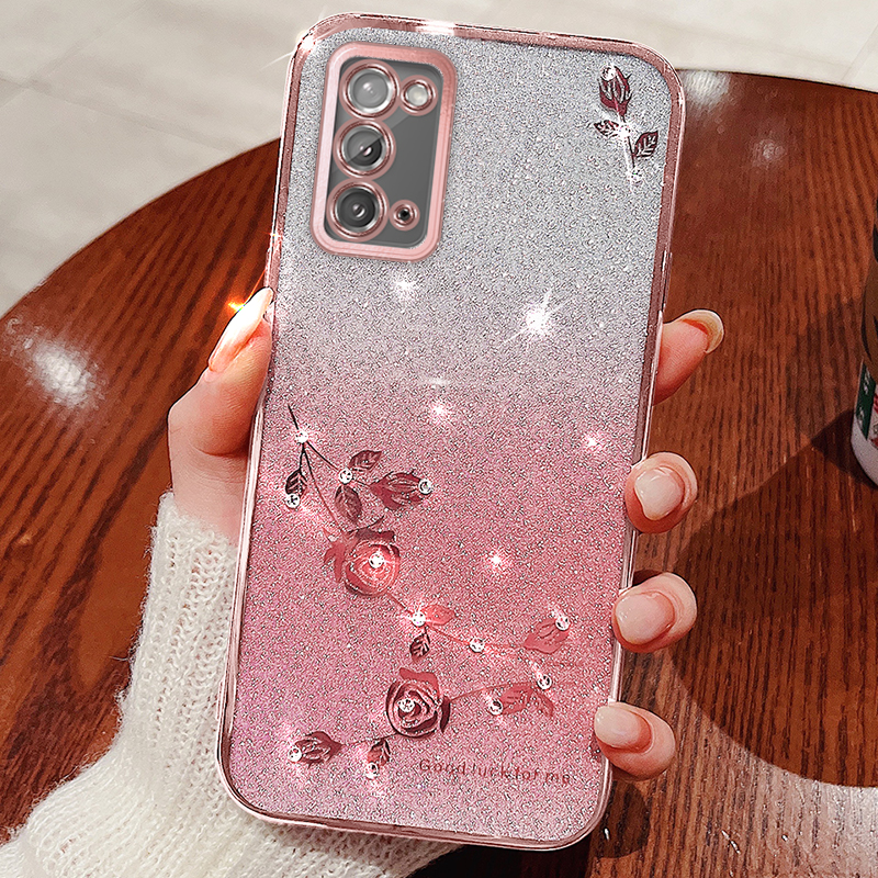 

Für Ehre X10 Max / X30 Max Gradienten Glitzer Strassblütenhülle Fall Drop Resistant TPU Cover - Roségold, Honor X10 Max