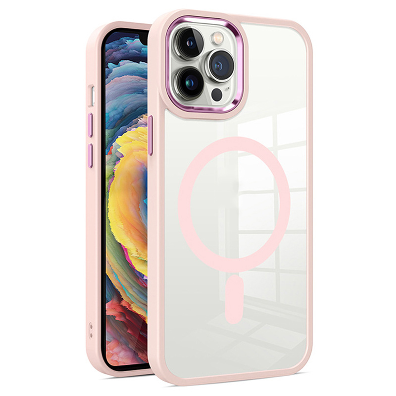 For iPhone 15 Pro Transparent Back Cover Compatible with MagSafe PC+TPU Phone Case - Pink