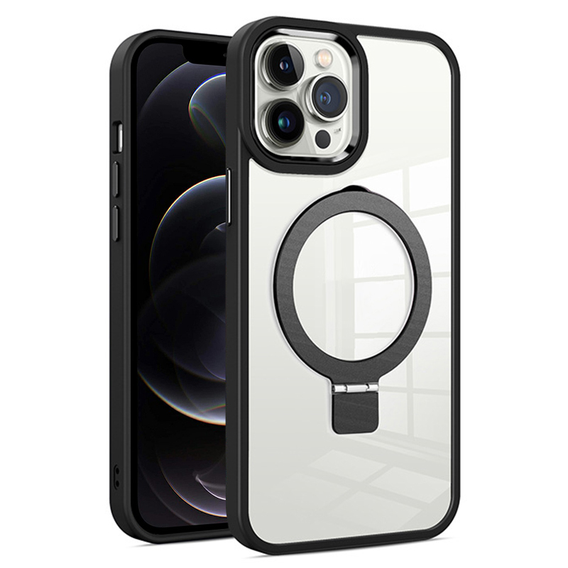 

Für Iphone 12 / 12 Pro 6,1 Zoll PC+TPU Clear Phone Case Magnetic Kickstand Protective Cover - Schwarz, iPhone 12
