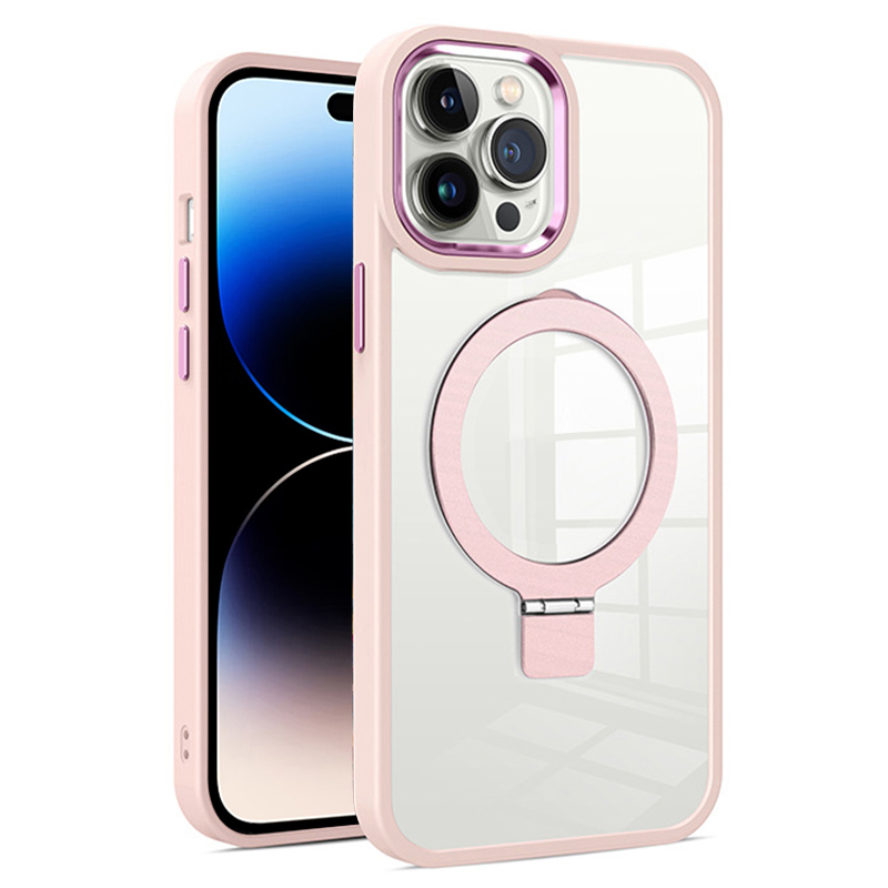 

Für Iphone 14 Pro Transparentes Pc+tpu-telefonfall Magnetic Ring Kickstand Anti-drop-abdeckung - Rosa, iPhone 14 Pro