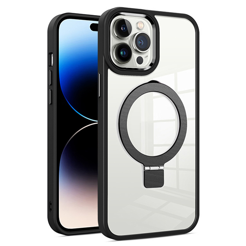 

Für Iphone 14 Pro Transparentes Pc+tpu-telefonfall Magnetic Ring Kickstand Anti-drop-abdeckung - Schwarz, iPhone 14 Pro