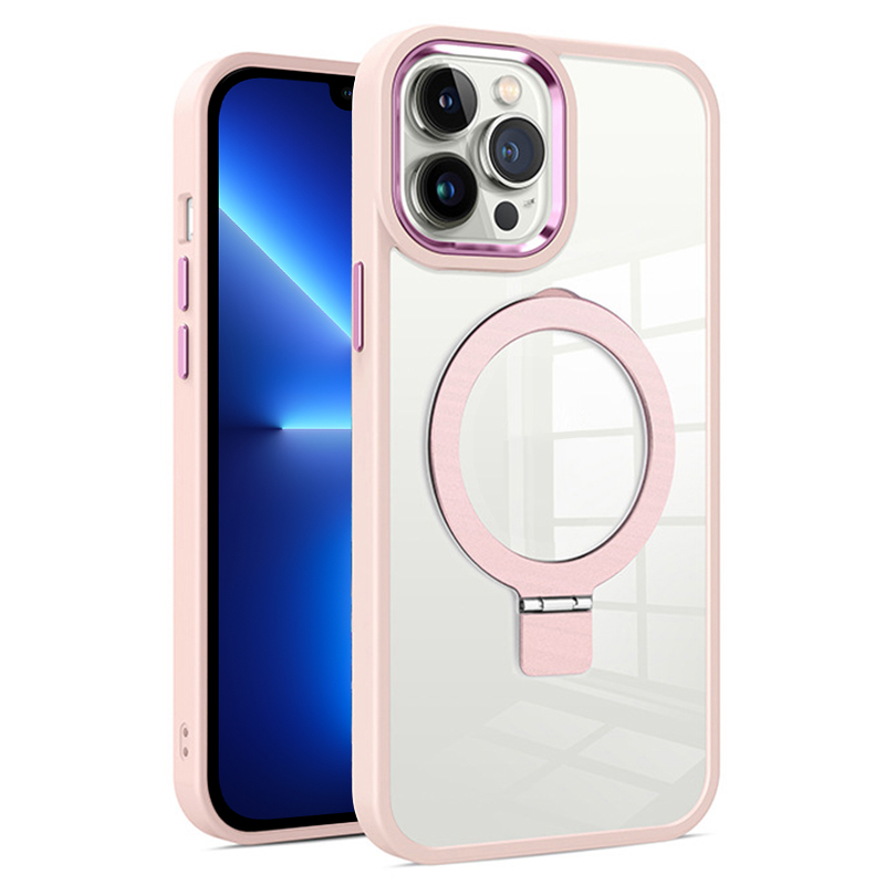 

Für Das Iphone 13 Pro Max. 6,7 Zoll Magnetic Ring Kickstand Phone Hülle PC+TPU Leiger Rack Cover - Rosa, iPhone 13 Pro Max
