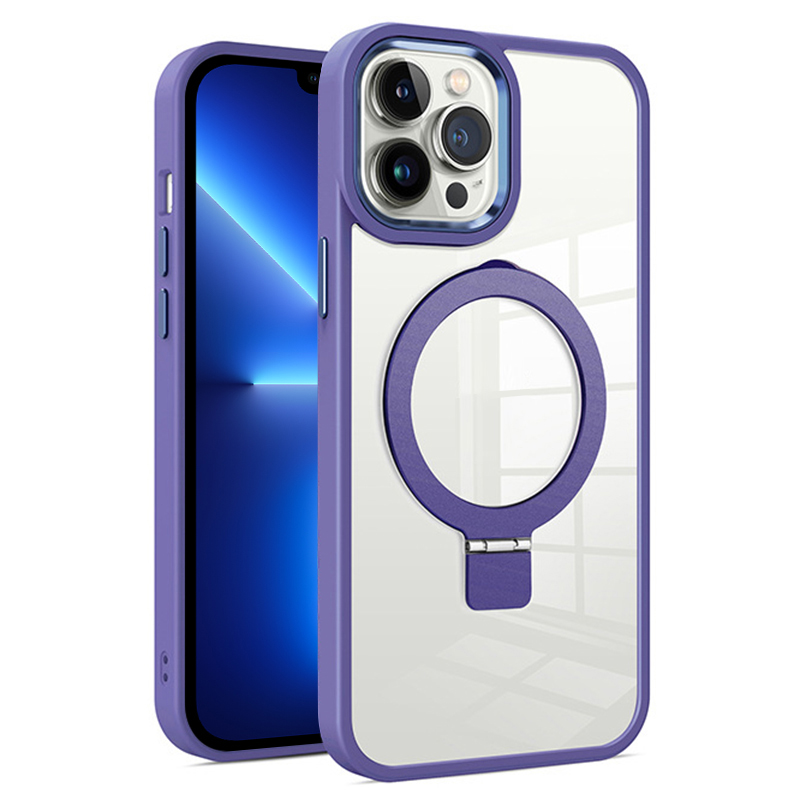 

Für Das Iphone 13 Pro Max. 6,7 Zoll Magnetic Ring Kickstand Phone Hülle PC+TPU Leiger Rack Cover - Dunkelviolett, iPhone 13 Pro Max