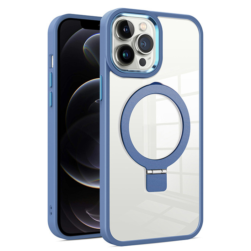 

Für Das Iphone 12 Pro Max. 6,7 Zoll Magnetischer Klappring -kickstand Cover PC+TPU Clear Phone Case - Blau, iPhone 12 Pro Max
