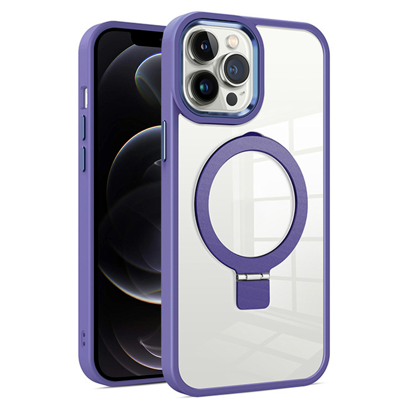 

Für Das Iphone 12 Pro Max. 6,7 Zoll Magnetischer Klappring -kickstand Cover PC+TPU Clear Phone Case - Dunkelviolett, iPhone 12 Pro Max
