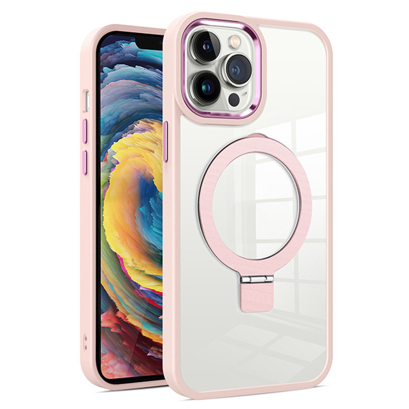 

Für Das Iphone 15 Pro PC+TPU Anti-kratzer-telefonhülle Magnetic Ring Kickstand Clear Rückenabdeckung - Rosa, iPhone 15 Pro