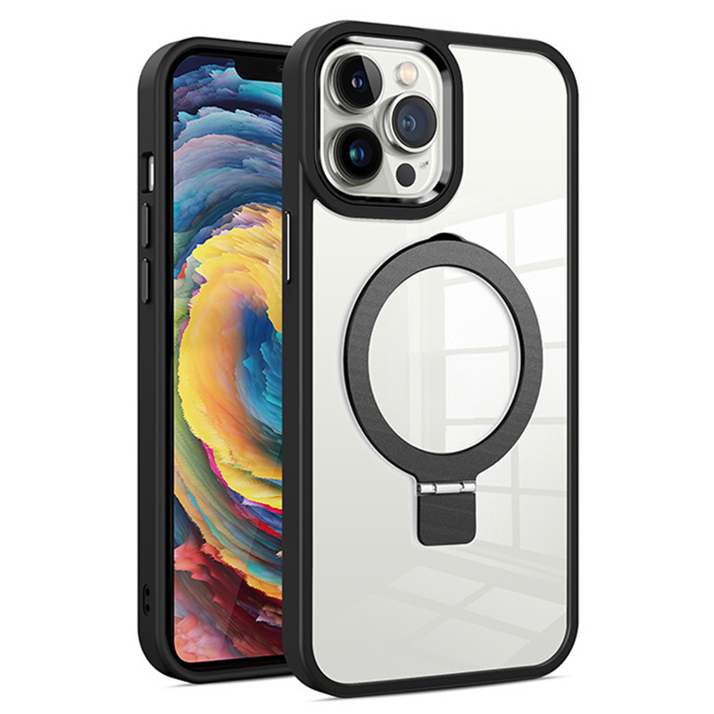 

Für Das Iphone 15 Pro PC+TPU Anti-kratzer-telefonhülle Magnetic Ring Kickstand Clear Rückenabdeckung - Schwarz, iPhone 15 Pro