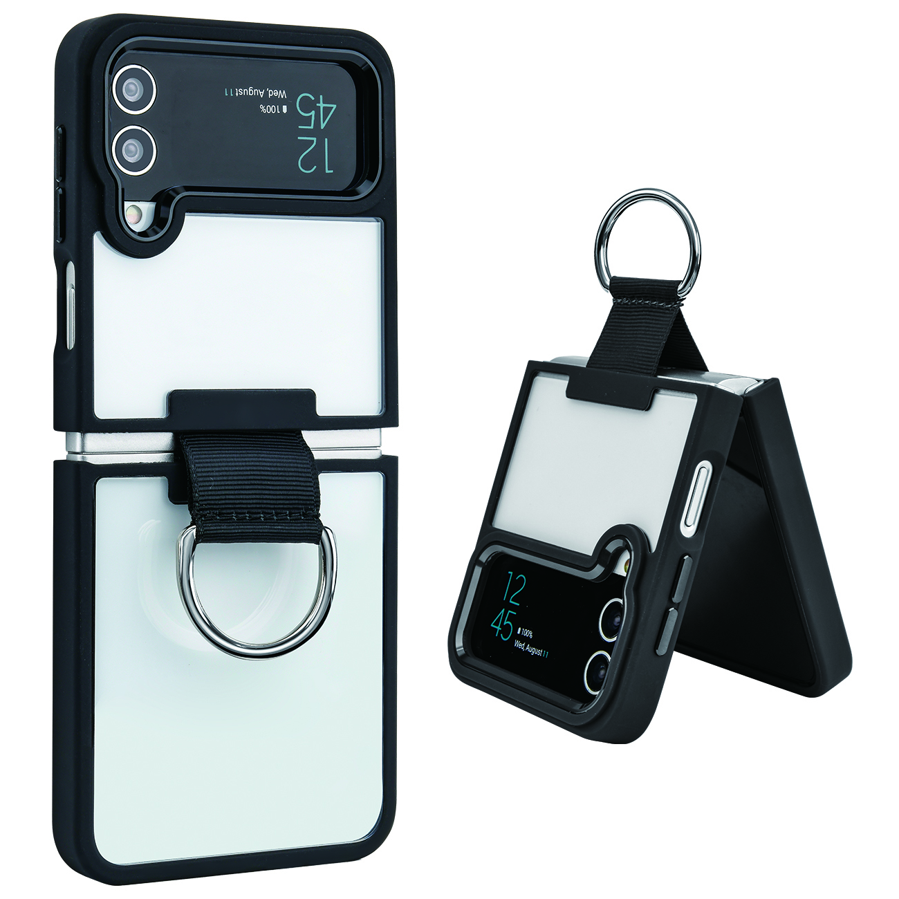 

Für Samsung Galaxy Z Flip4 5G Weiche TPU+ Hartpc -hülle Transparent Schockdes Telefonabzug Mit Fingerhalter - Schwarz, Galaxy Z Flip4 5G