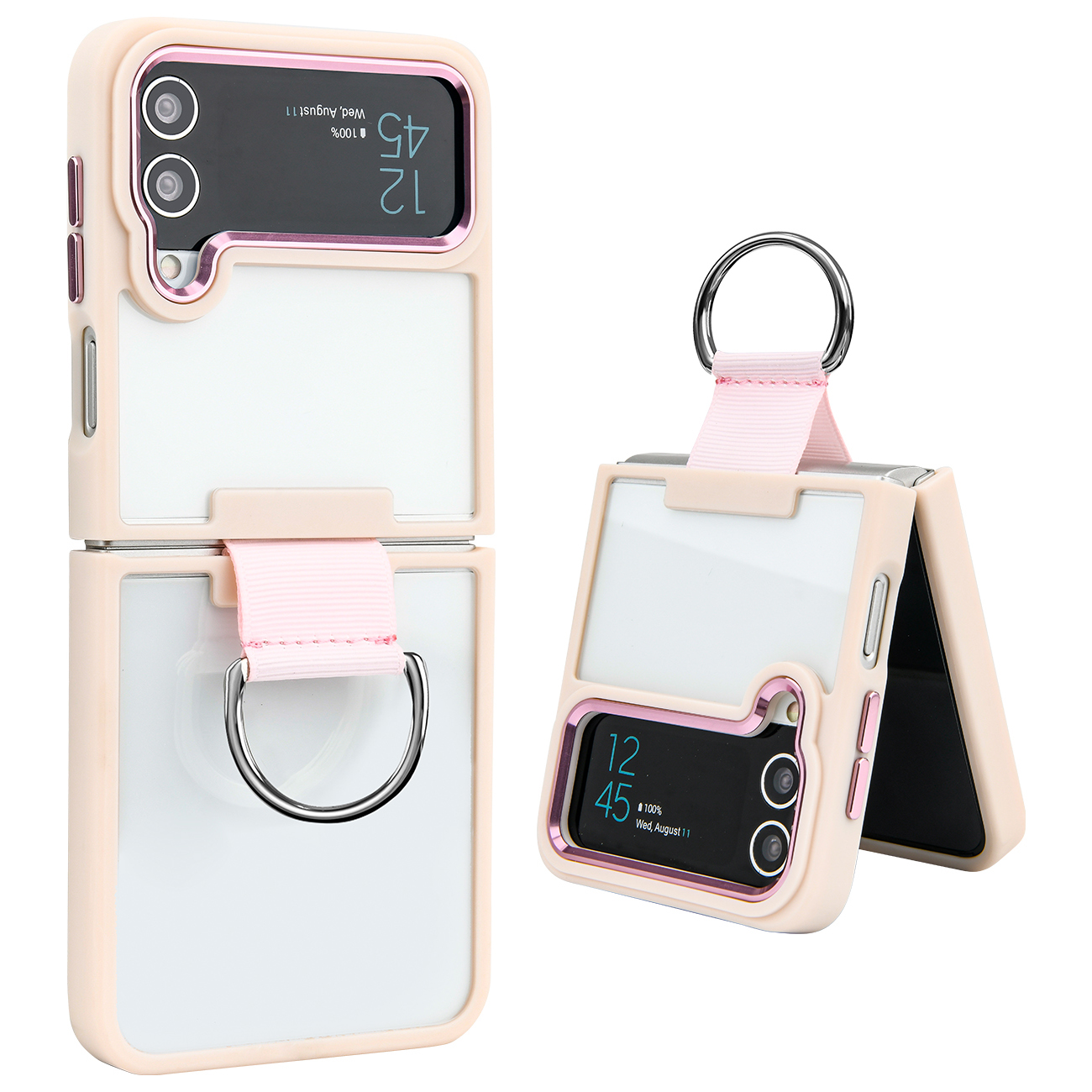 

Für Samsung Galaxy Z Flip4 5G Weiche TPU+ Hartpc -hülle Transparent Schockdes Telefonabzug Mit Fingerhalter - Rosa, Galaxy Z Flip4 5G