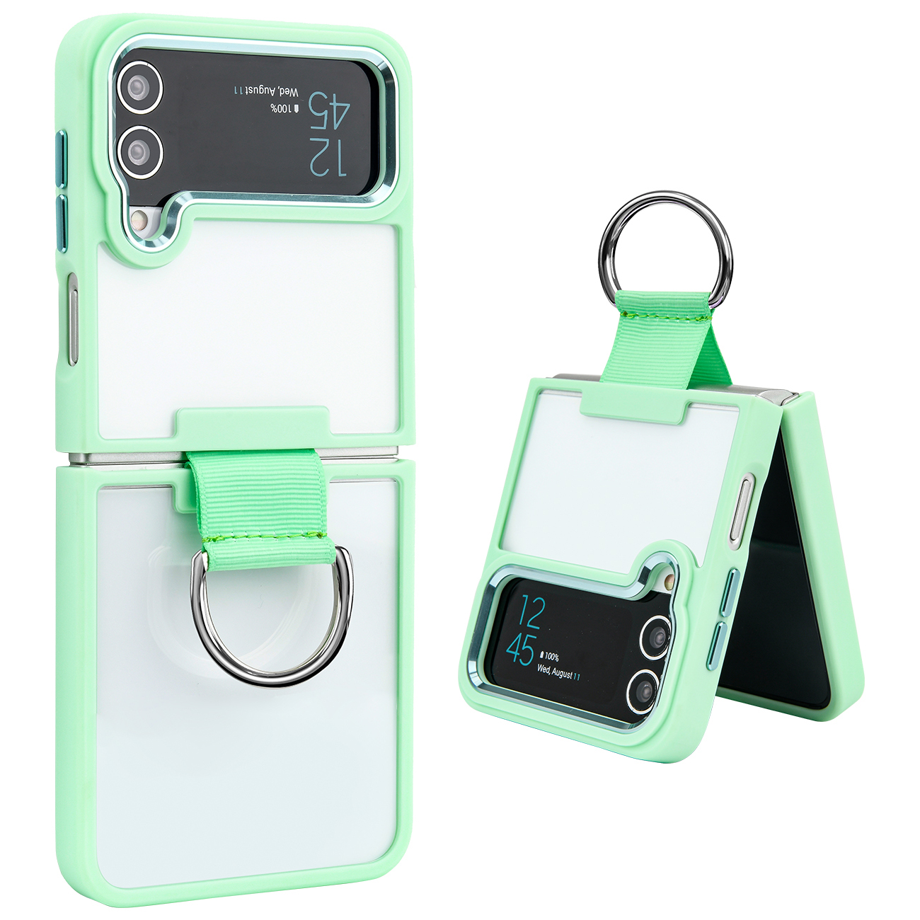 

Für Samsung Galaxy Z Flip4 5G Weiche TPU+ Hartpc -hülle Transparent Schockdes Telefonabzug Mit Fingerhalter - Matcha Green, Galaxy Z Flip4 5G