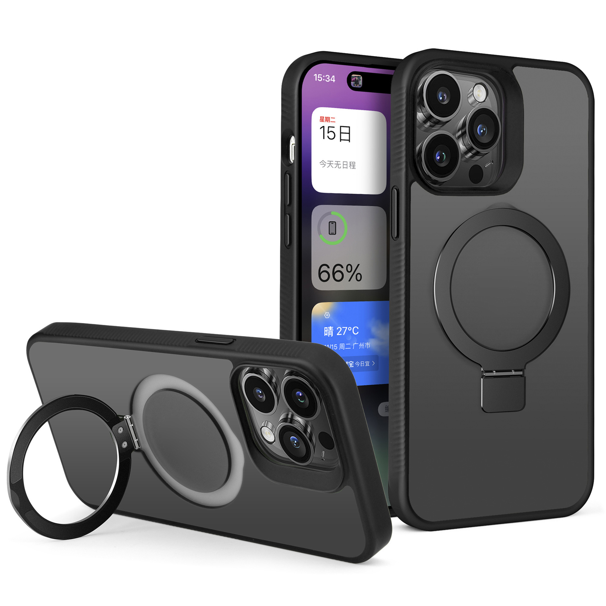 

Style G Kickstand Cover Für Iphone 15 Pro Skin-touch Matte TPU+PC Phone Hülle Kompatibel Mit Magsafe - Schwarz, iPhone 15 Pro
