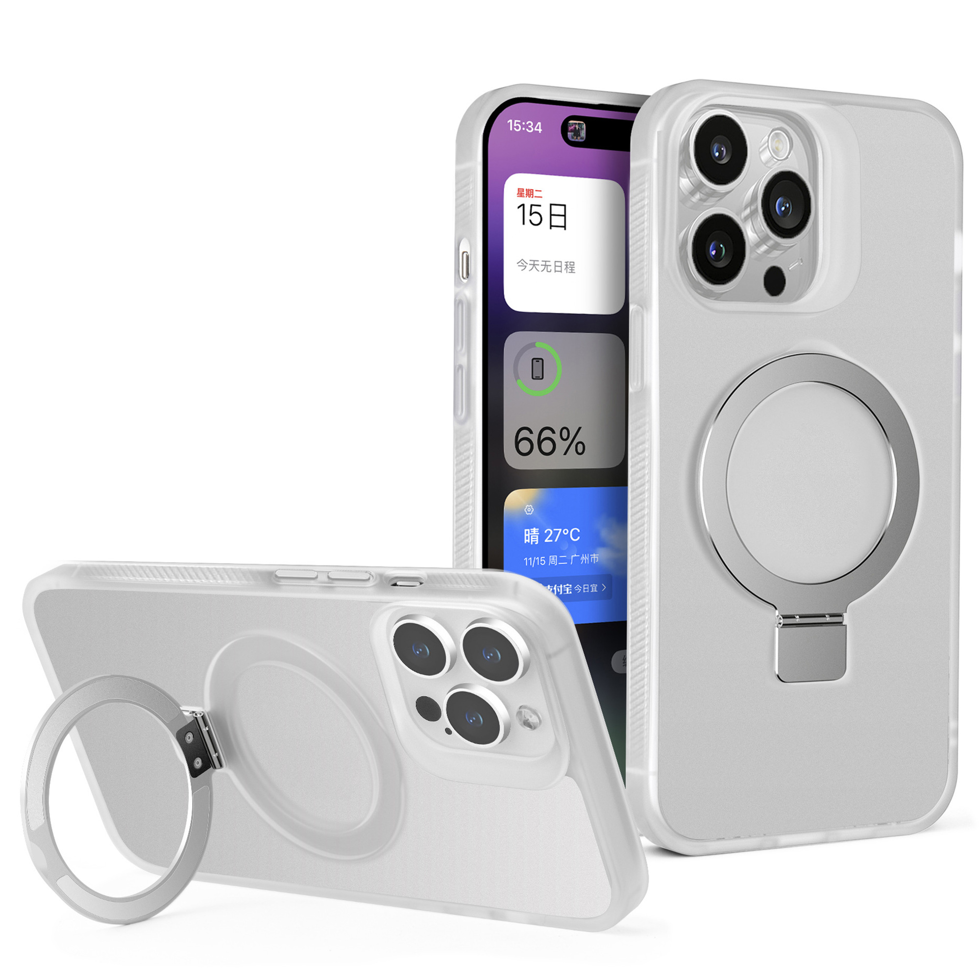 

Style G Kickstand Cover Für Iphone 15 Pro Skin-touch Matte TPU+PC Phone Hülle Kompatibel Mit Magsafe - Matt Weiß, iPhone 15 Pro