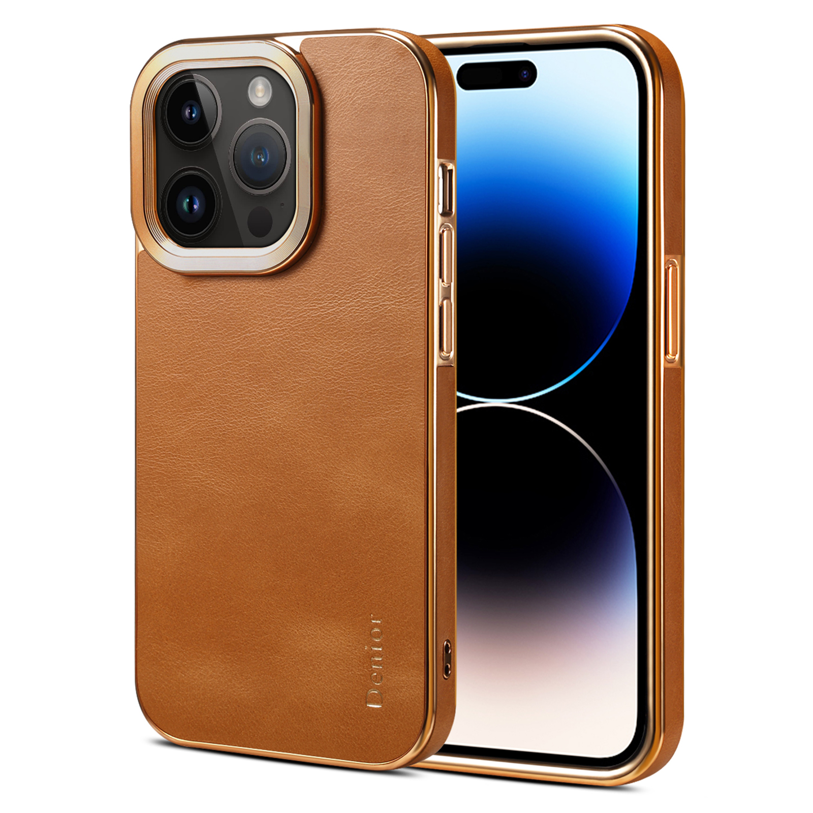

Denior Für Iphone 14 Pro Echte Kuhleder+pc Phone Hülle Anti-kratzer-elektroplattenabdeckung - Khaki, iPhone 14 Pro