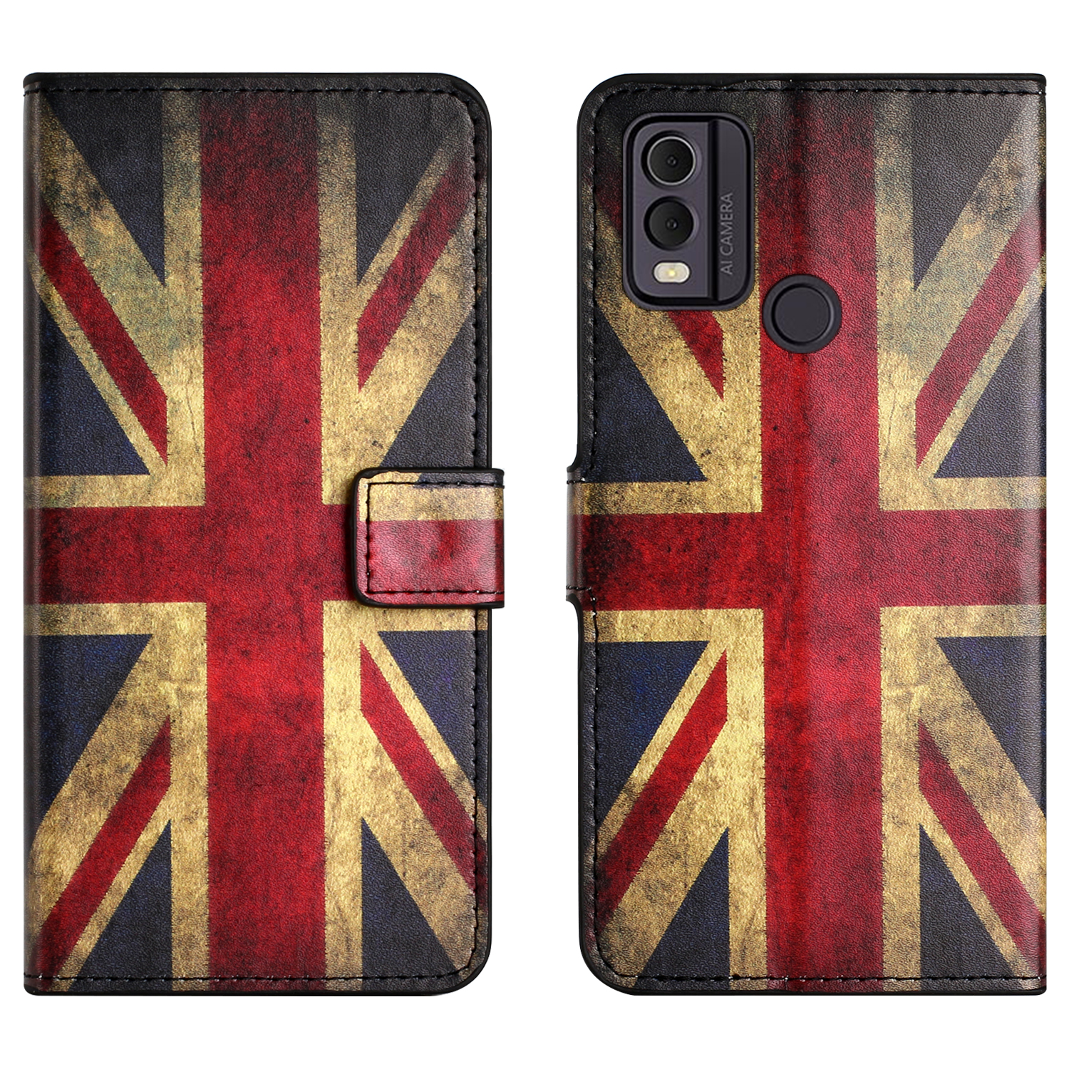 

PU Leder Telefonhülle Für Nokia C32 / C22, Musterdruck Brieftaschenständer Telefonabdeckung - Union Jack, Nokia C32
