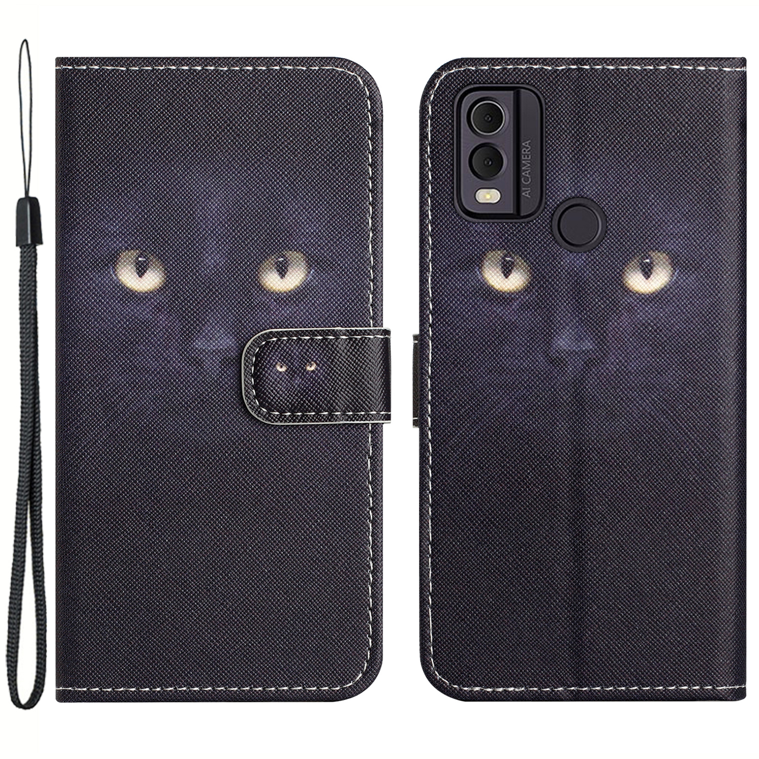 

Für Nokia C32 / C22 PU Leder Brieftasche Telefonhülle 3D Muster Druck Telefonständer Cover - Katzenauge, Nokia C32