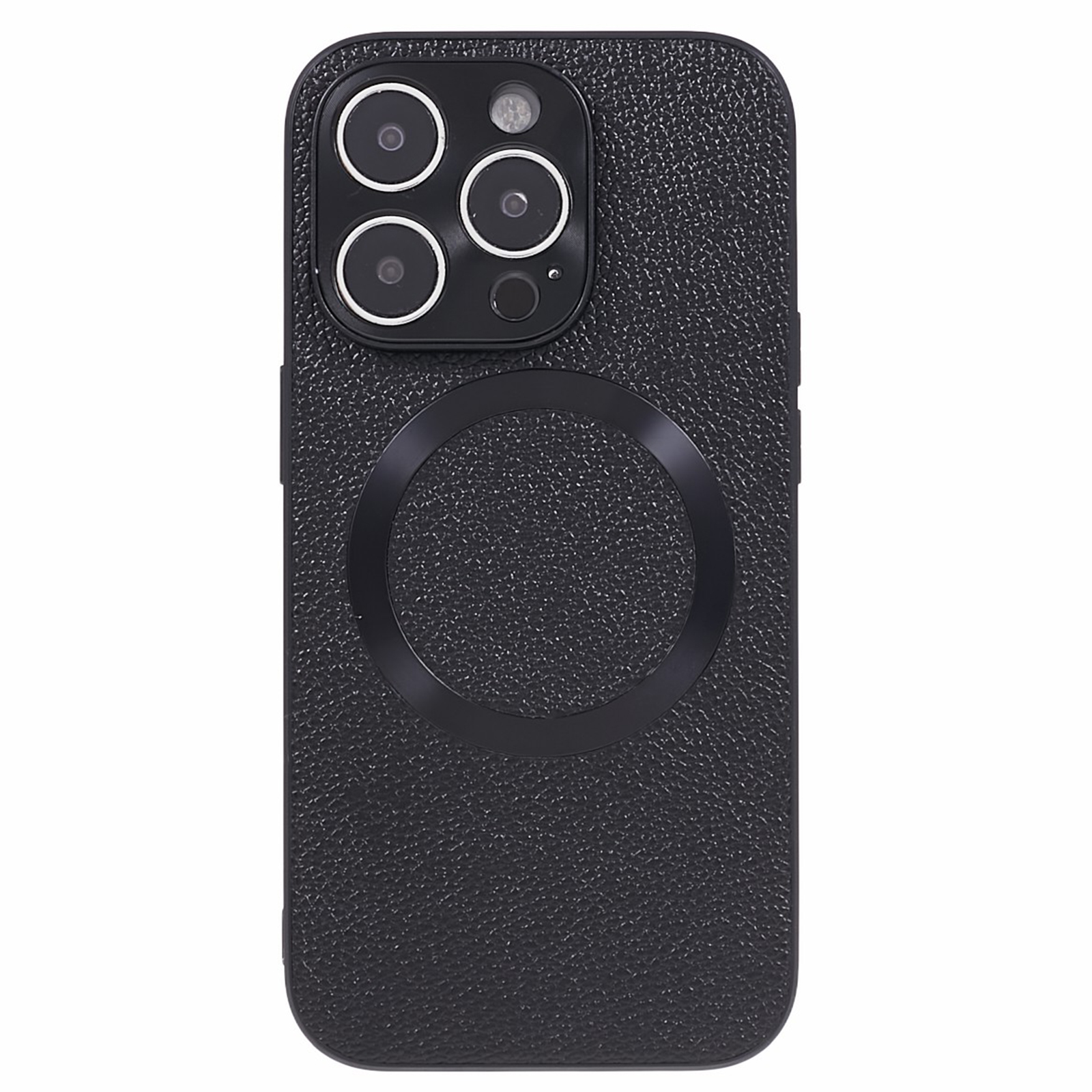 

Für Iphone 14 Pro Magnetic Phone Case Kompatibel Mit Magsafe Litchi Textur Echtes Kuhleder + Tpu-nicht-schlupf-abdeckung - Schwarz, iPhone 14 Pro