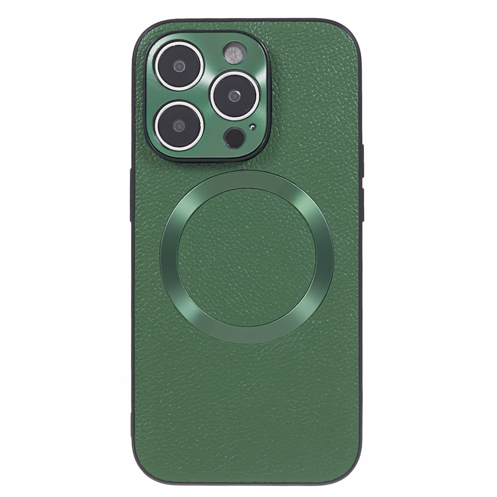 

Für Iphone 14 Pro Magnetic Phone Case Kompatibel Mit Magsafe Litchi Textur Echtes Kuhleder + Tpu-nicht-schlupf-abdeckung - Grün, iPhone 14 Pro
