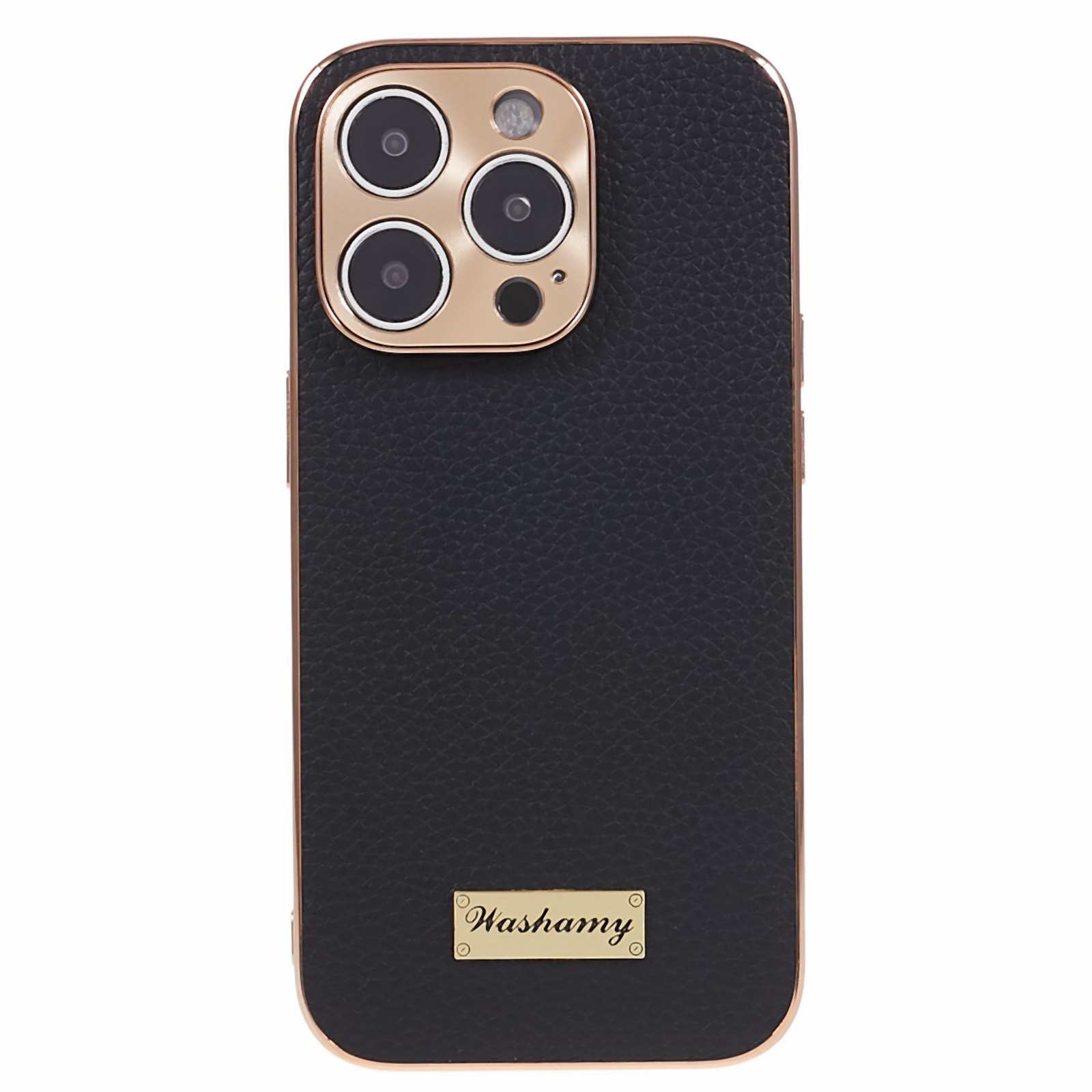 

Für Iphone 13 Pro Max Staubdichtes Schalen, Das Echte Kuhleder+pc+tpu -telefonabdeckung Elektroplierend - Schwarz, iPhone 13 Pro Max