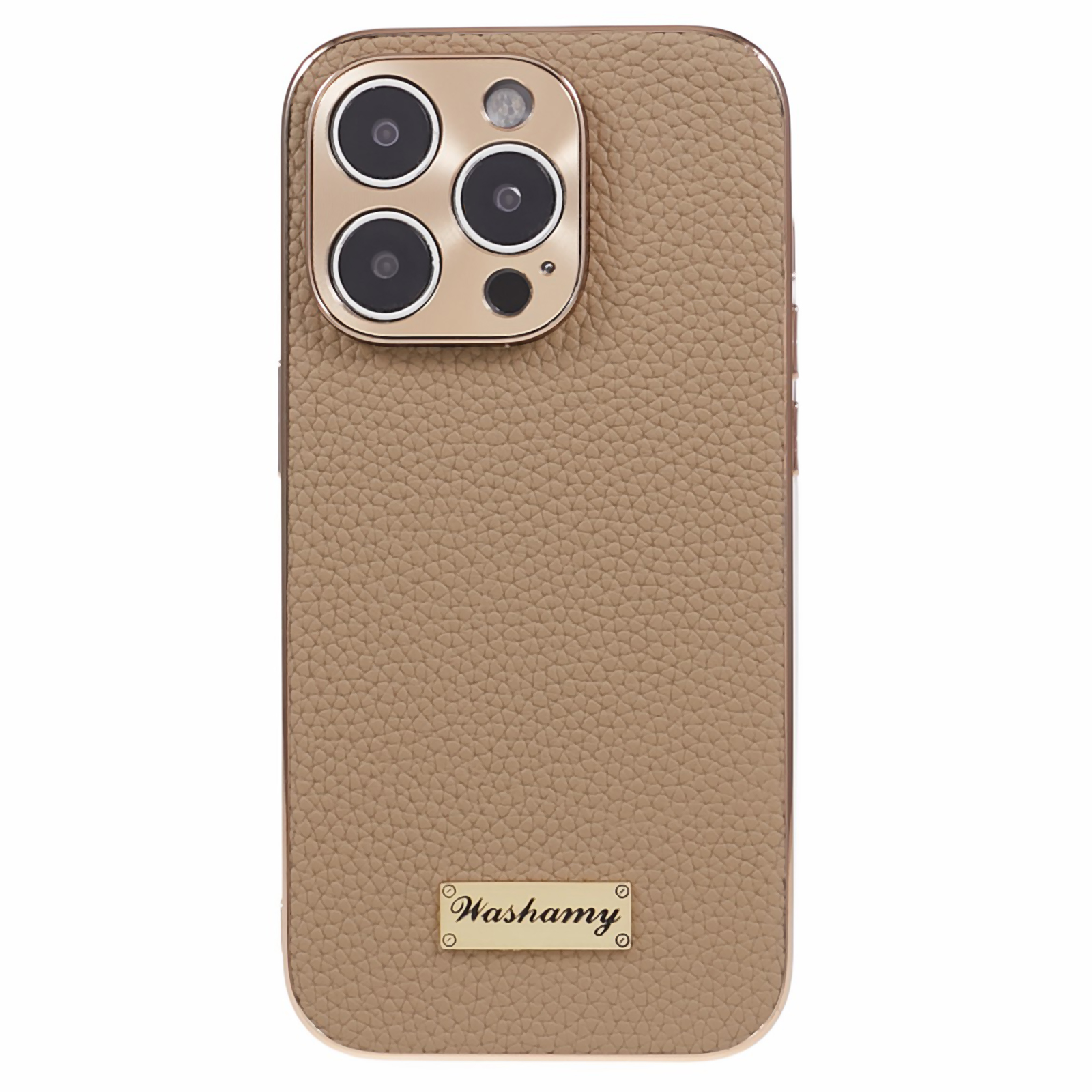 

Für Iphone 13 Pro Max Staubdichtes Schalen, Das Echte Kuhleder+pc+tpu -telefonabdeckung Elektroplierend - Khaki, iPhone 13 Pro Max