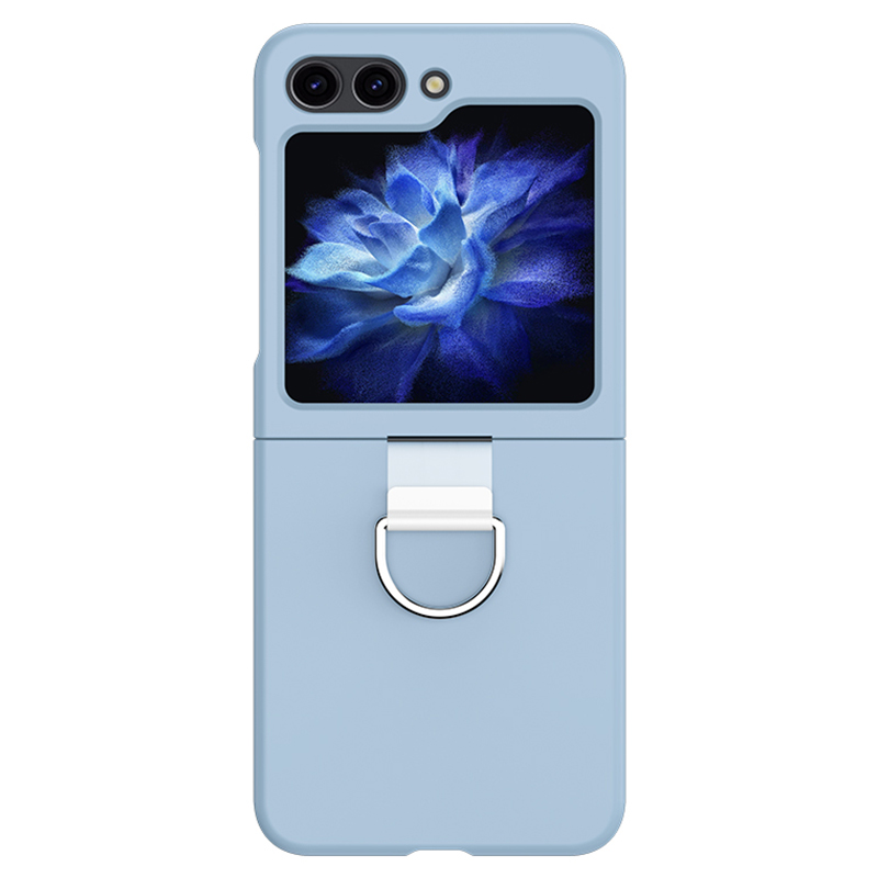 

Für Samsung Galaxy Z Flip5 5G Hartes PC Skin Skin-touch-hülle Metallringhalter Anti-slip-abdeckung - Baby Blau, Galaxy Z Flip5 5G