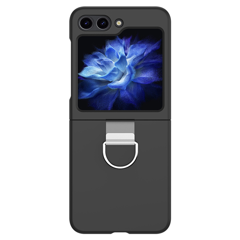 

Für Samsung Galaxy Z Flip5 5G Hartes PC Skin Skin-touch-hülle Metallringhalter Anti-slip-abdeckung - Schwarz, Galaxy Z Flip5 5G