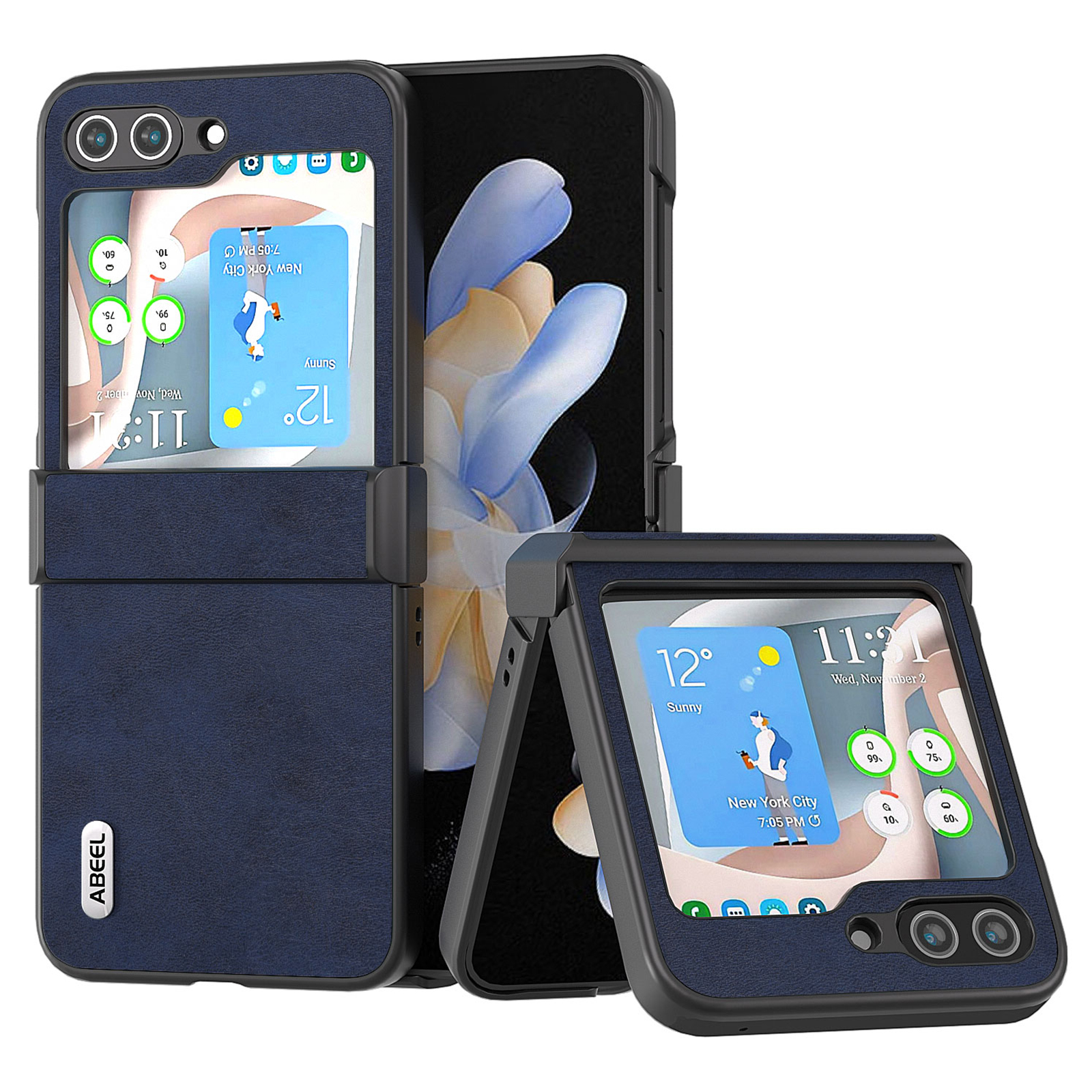 

ABEEL Für Samsung Galaxy Z Flip5 5G PU Leder + PC Telefonhülle Kuhpferdige Textur Scharnierschutzabdeckung - Blau, Galaxy Z Flip5 5G
