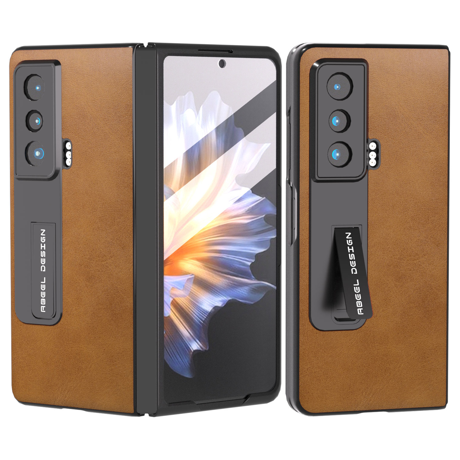 

ABEEL Für Ehrenmagie Gegen 5G Kickstand Cover Cowide Textur Leder Beschichtete PC -telefonhülle - Braun, Honor Magic Vs 5G