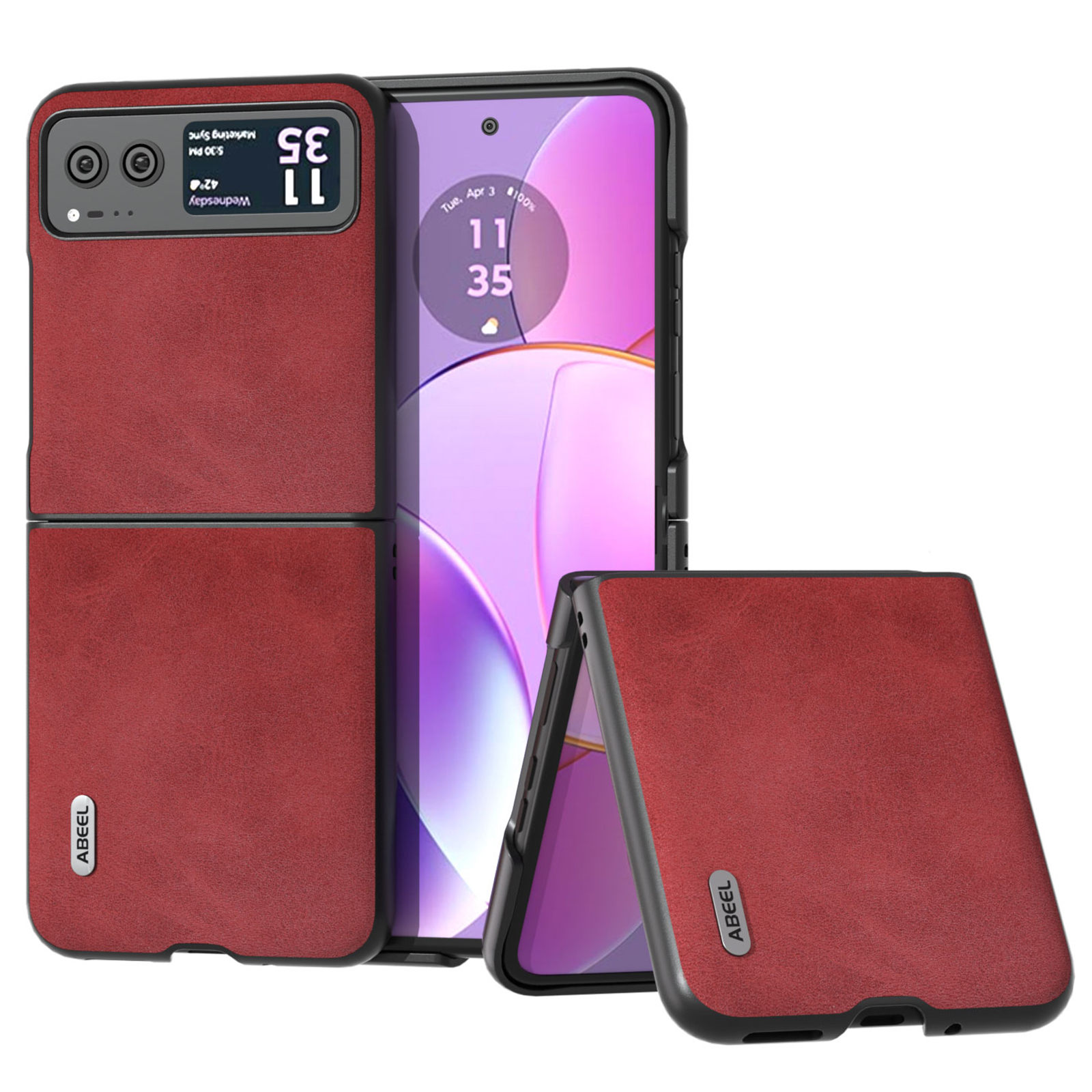 

ABEEL Cowhide Textur Rückdeckabdeckung Für Motorola Razr 40 5g, PU -lederbeschichtete Hartpc -telefonhülle - Rot, Motorola Razr 40 5G