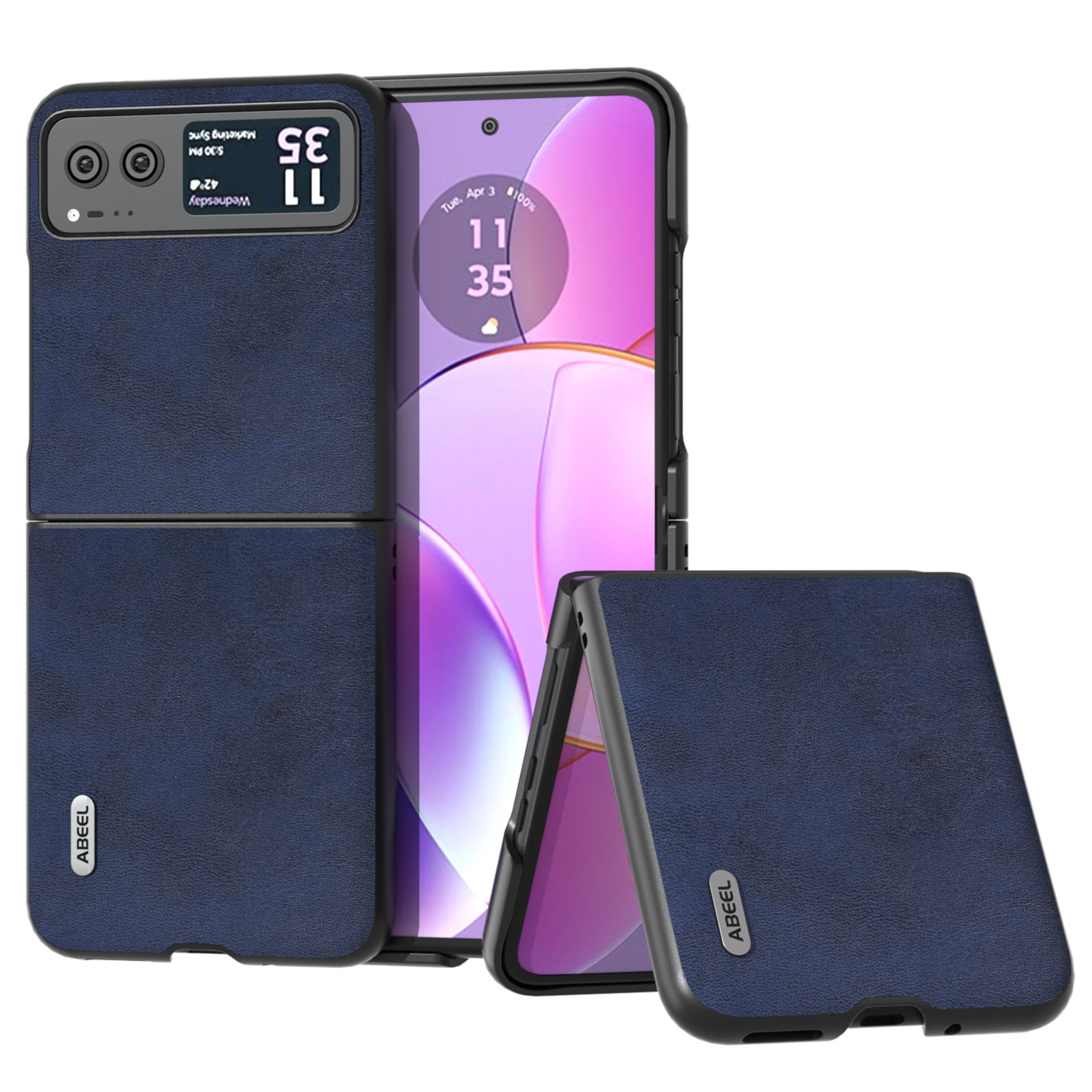 

ABEEL Cowhide Textur Rückdeckabdeckung Für Motorola Razr 40 5g, PU -lederbeschichtete Hartpc -telefonhülle - Blau, Motorola Razr 40 5G