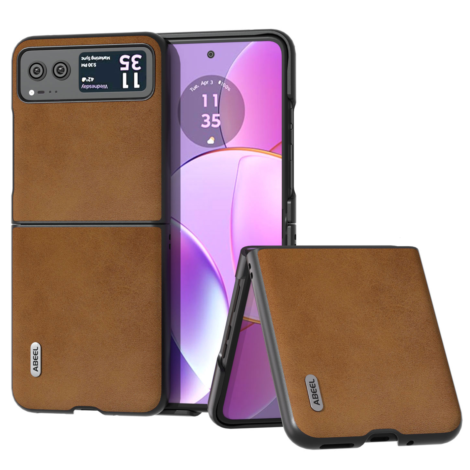 

ABEEL Cowhide Textur Rückdeckabdeckung Für Motorola Razr 40 5g, PU -lederbeschichtete Hartpc -telefonhülle - Braun, Motorola Razr 40 5G