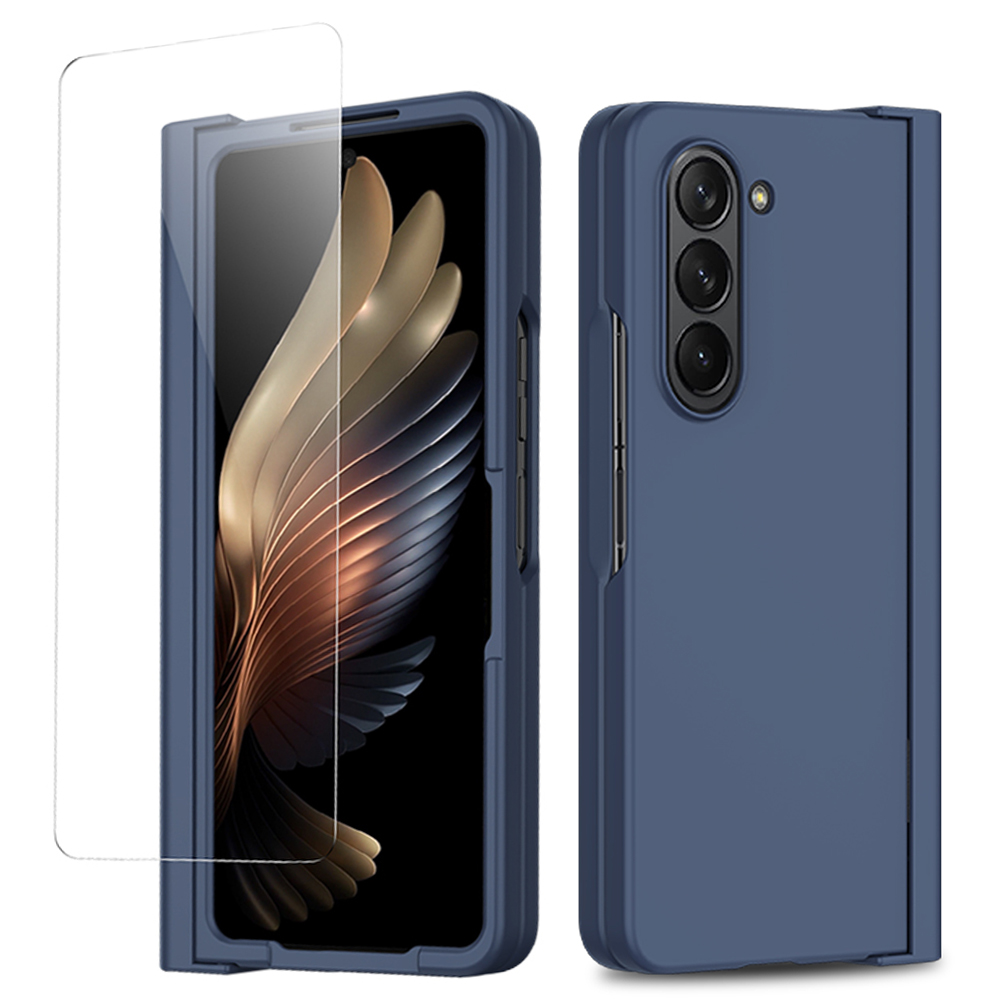

Für Samsung Galaxy Z Fold5 5G Hauttouch PC Phone Hülle Slot Design Scharnierschutzklappabdeckung Mit Temperamentvollem Glasfilm - Blau, Galaxy Z Fold5 5G