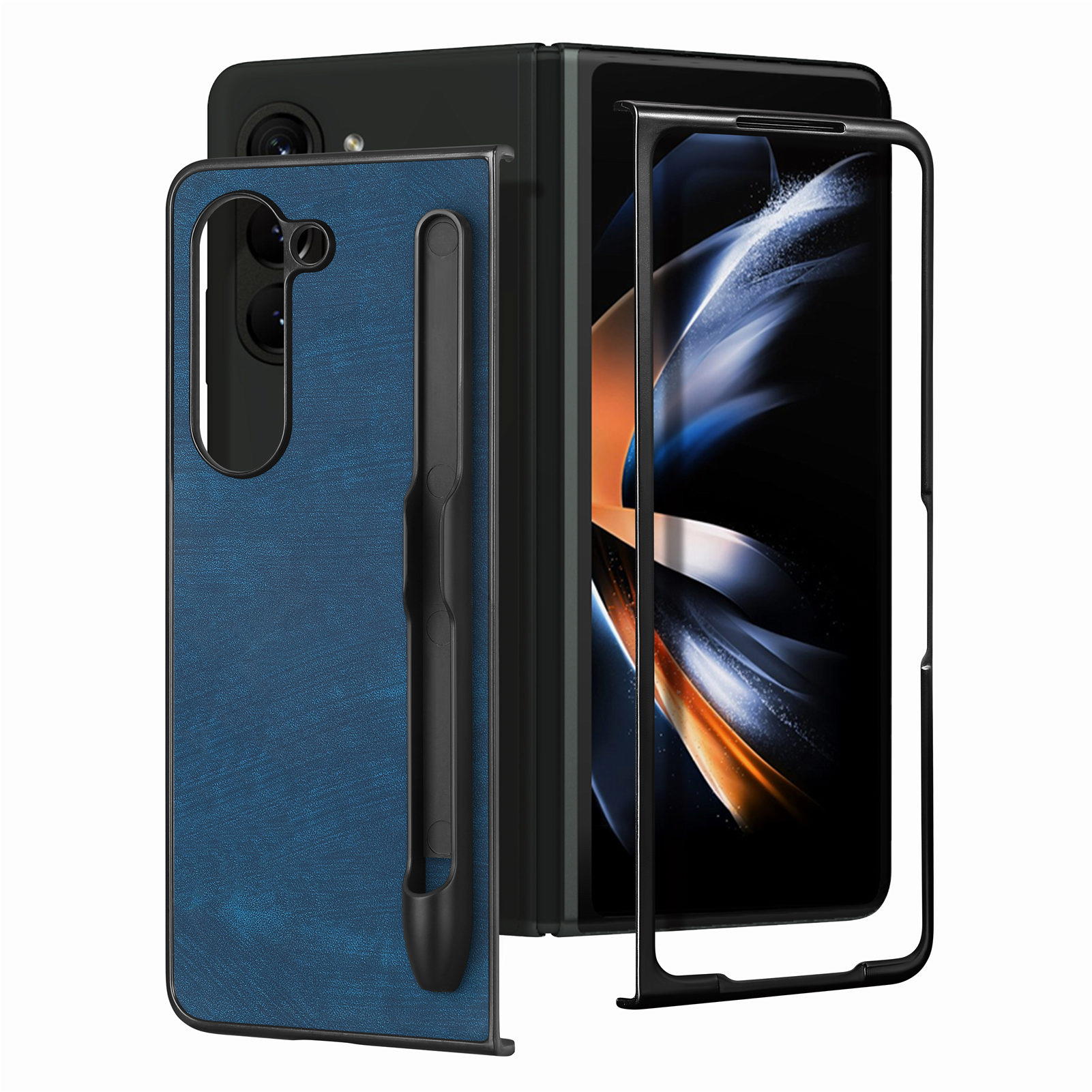 

Für Samsung Galaxy Z Fold5 5G Vintage Stoßdämpfer Phone Hülle PU Leder + PC Stiftschlitz -designabdeckung - Blau, Galaxy Z Fold5 5G