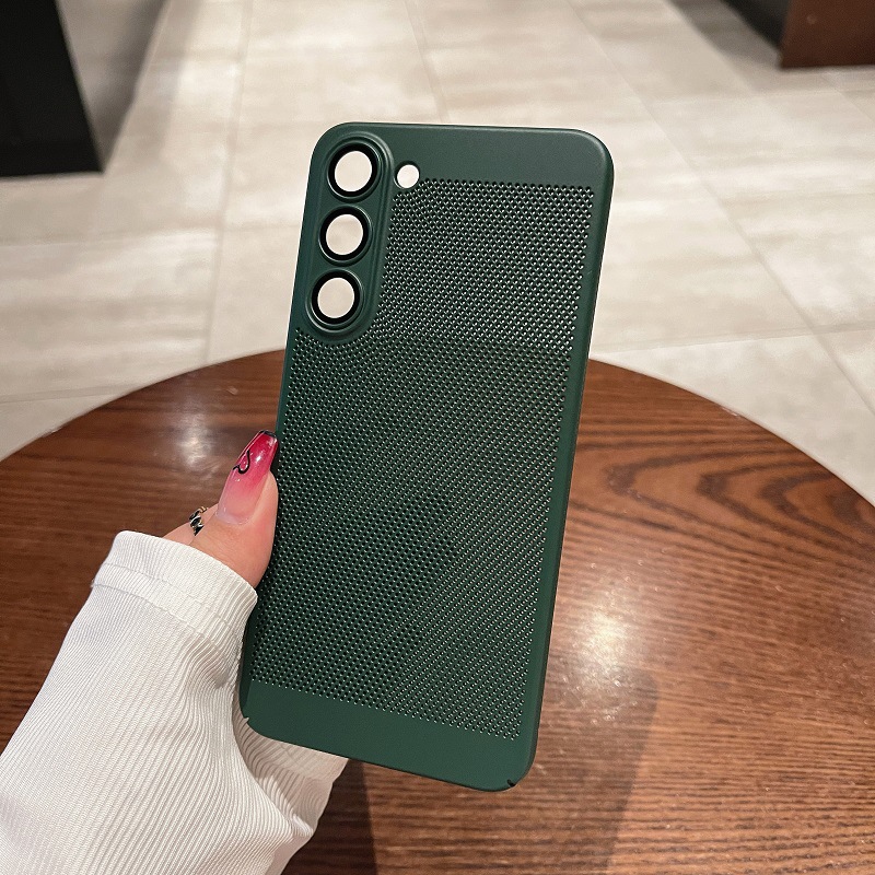 

Für Samsung Galaxy S23 Atmungsaktives Wärme Leiten Sie Eine Drop-proof-pc-rückseite Von Mesh Telefon. - Dunkelgrün, Galaxy S23