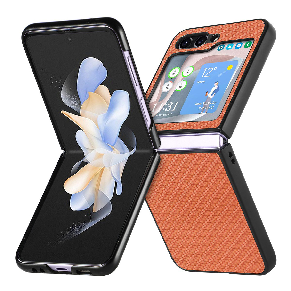 

Junsunmay Für Samsung Galaxy Z Flip5 5G Schockfischhülle Carbonfaser Textur PU+PC -telefonhülle - Braun, Galaxy Z Flip5 5G