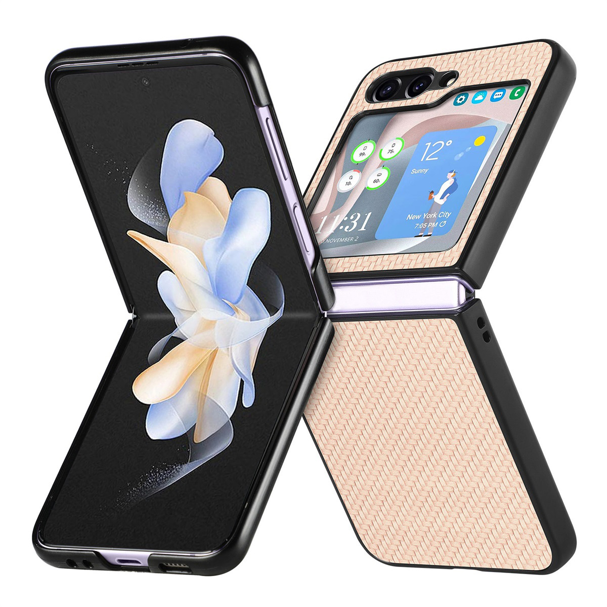 

Junsunmay Für Samsung Galaxy Z Flip5 5G Schockfischhülle Carbonfaser Textur PU+PC -telefonhülle - Khaki, Galaxy Z Flip5 5G