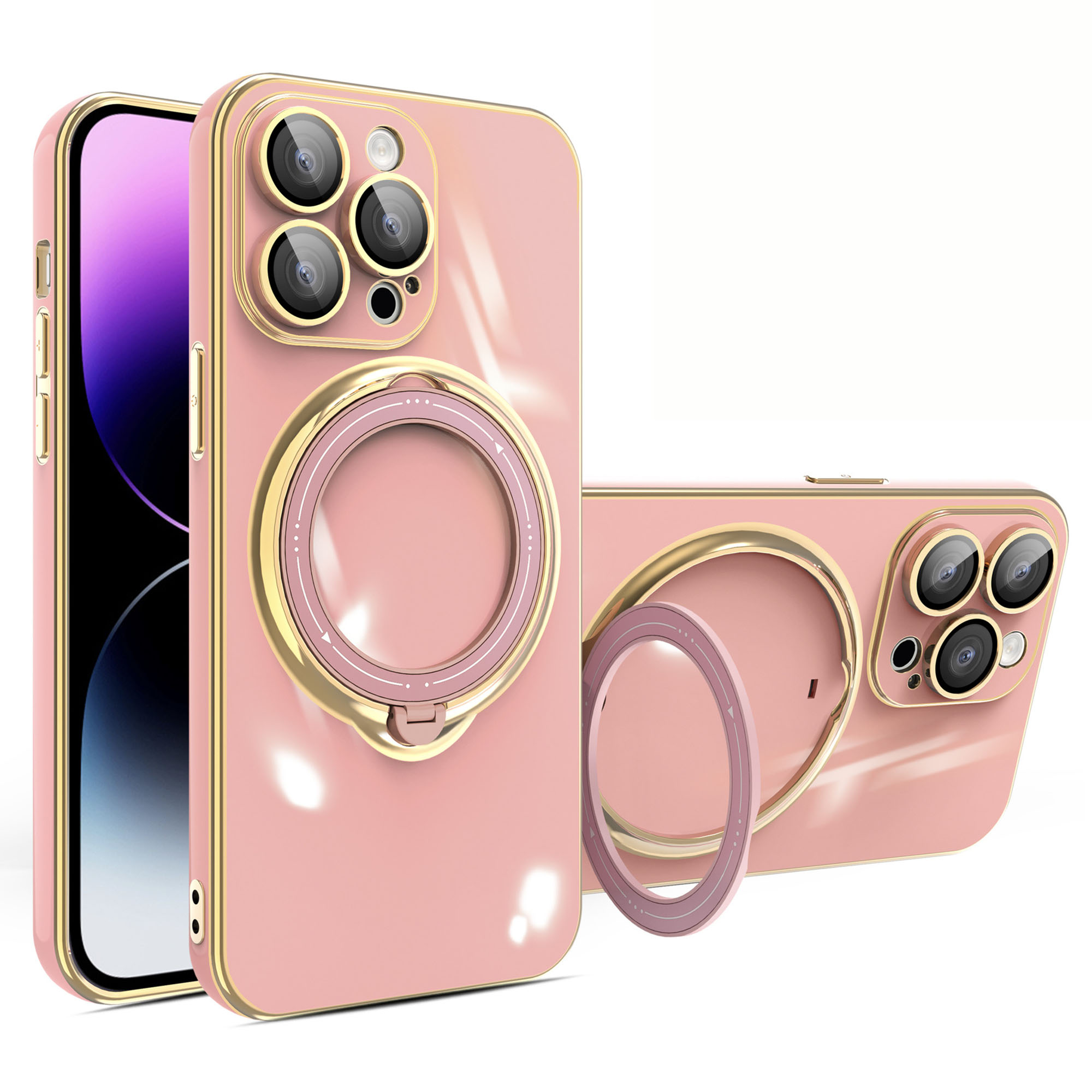 

Für Das Iphone 15 Pro Elektroplieren Der Telefonhülle Weiche TPU -kickstand -schutzabdeckung Mit Linsen Beschützer - Rosa, iPhone 15 Pro