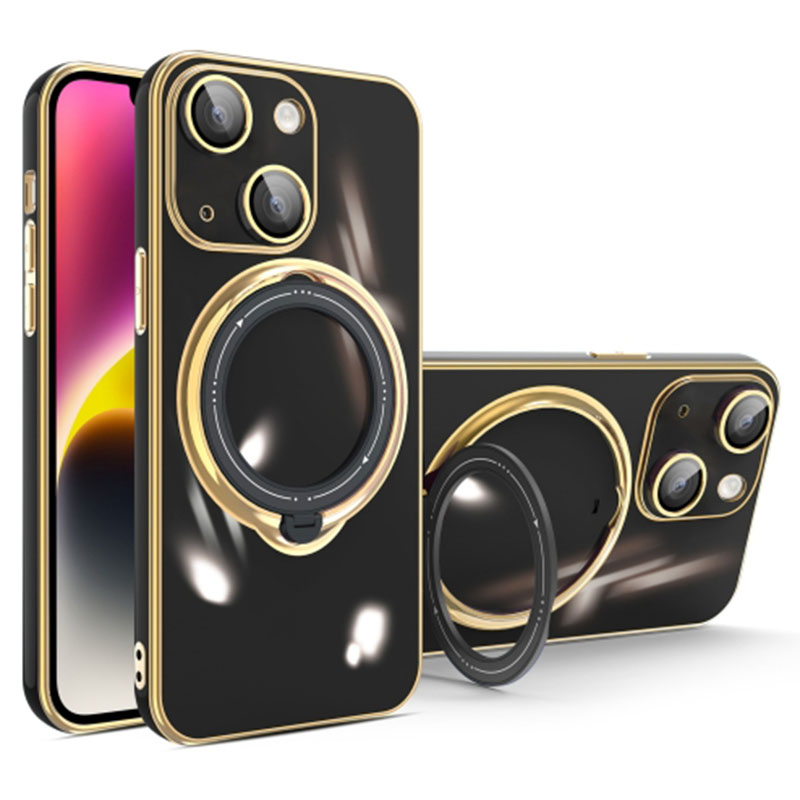 

Für Das Iphone 15 Kickstand -telefonkoffer Soft TPU -elektroplattenabdeckung Mit Objektivschutz - Schwarz, iPhone 15
