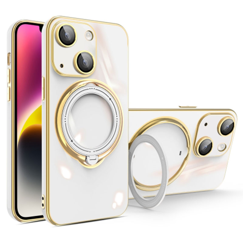 

Für Das Iphone 15 Kickstand -telefonkoffer Soft TPU -elektroplattenabdeckung Mit Objektivschutz - Weiss, iPhone 15