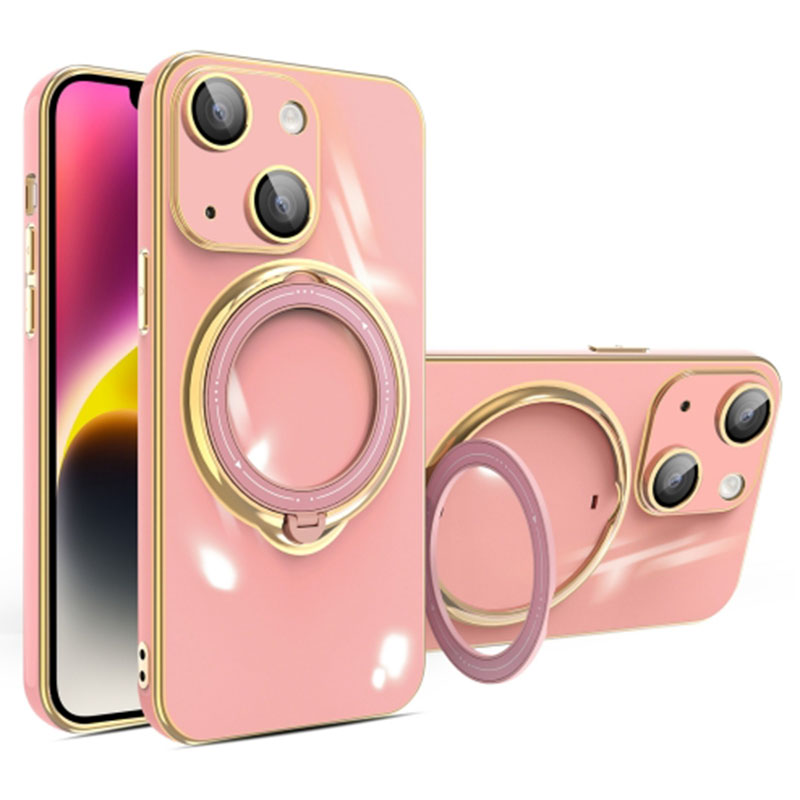 

Für Das Iphone 15 Plus TPU -telefonkoffer Elektroplierend Kickstand Stoßdämpfer -schutzschutz Mit Linsenfilm - Rosa, iPhone 15 Plus