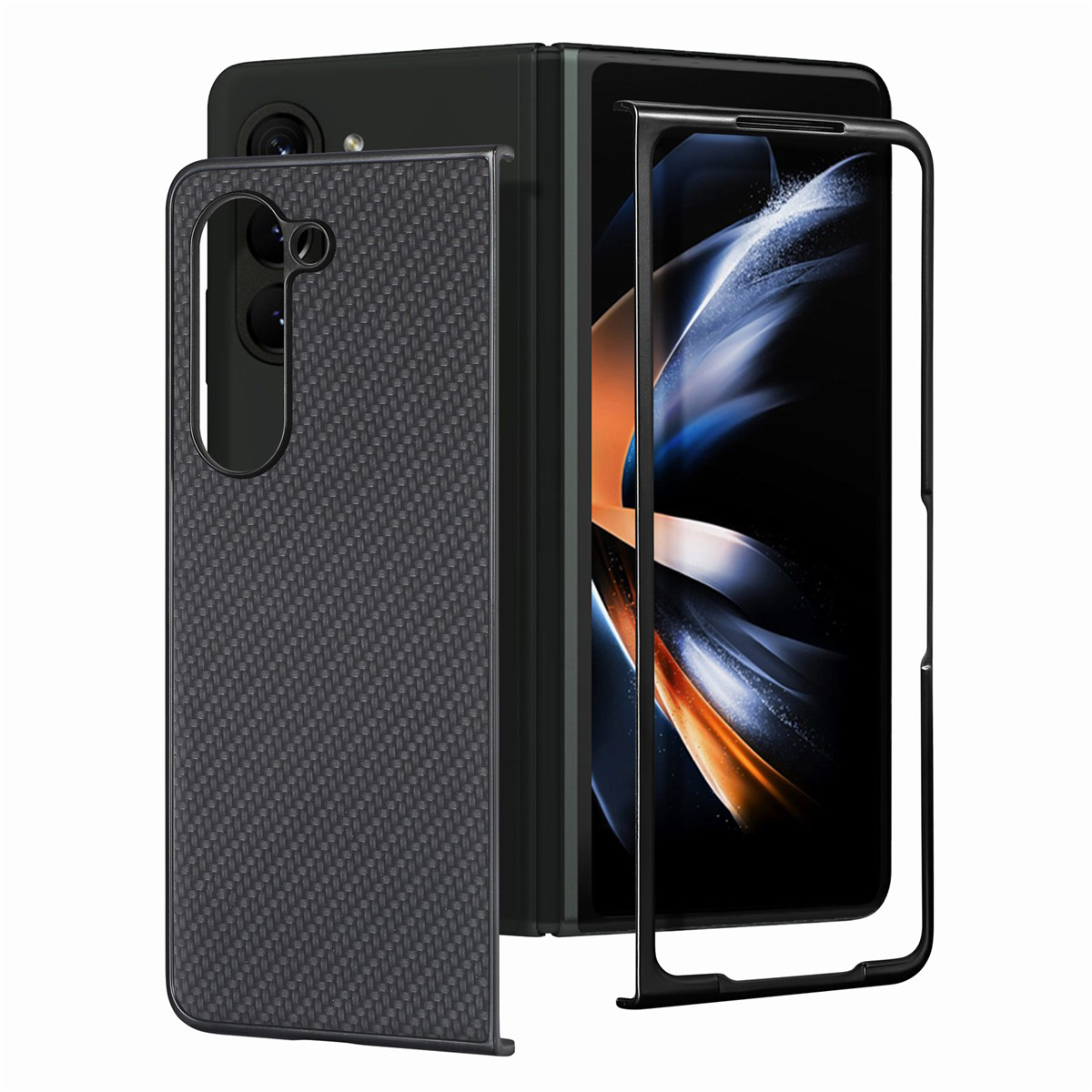 

Junsunmay Schutzhülle Für Samsung Galaxy Z Fold5 5G Carbonfaser Textur PU+PC Telefonschale - Schwarz, Galaxy Z Fold5 5G