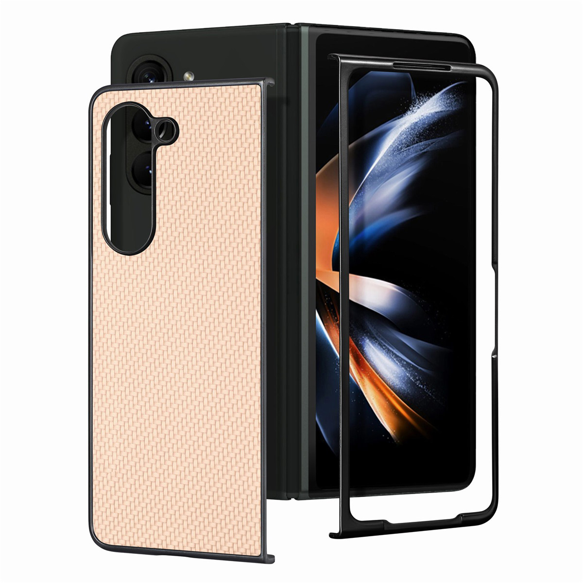 

Junsunmay Schutzhülle Für Samsung Galaxy Z Fold5 5G Carbonfaser Textur PU+PC Telefonschale - Khaki, Galaxy Z Fold5 5G