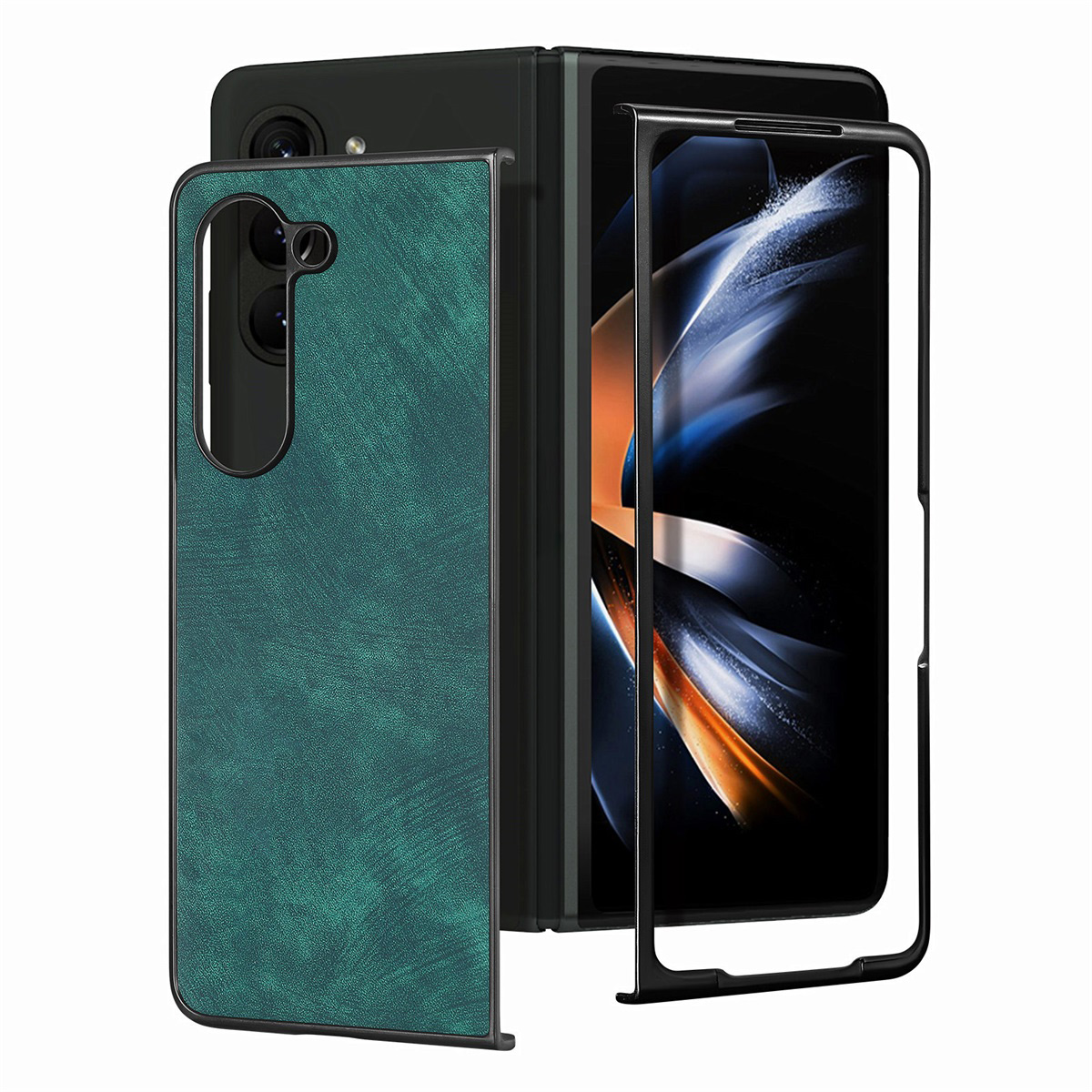 

Junsunmay Für Samsung Galaxy Z Fold5 5G Slim Phone Case Anti-Drop Retro Textur PU+PC Phone Protector - Grün, Galaxy Z Fold5 5G