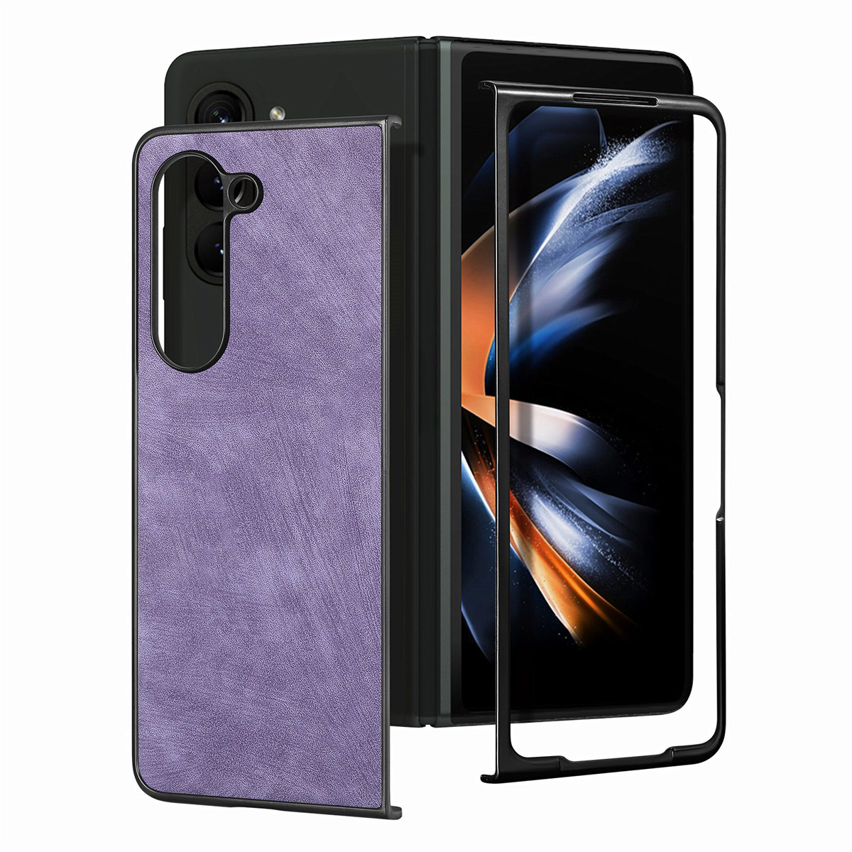 

Junsunmay Für Samsung Galaxy Z Fold5 5G Slim Phone Case Anti-Drop Retro Textur PU+PC Phone Protector - Lila, Galaxy Z Fold5 5G