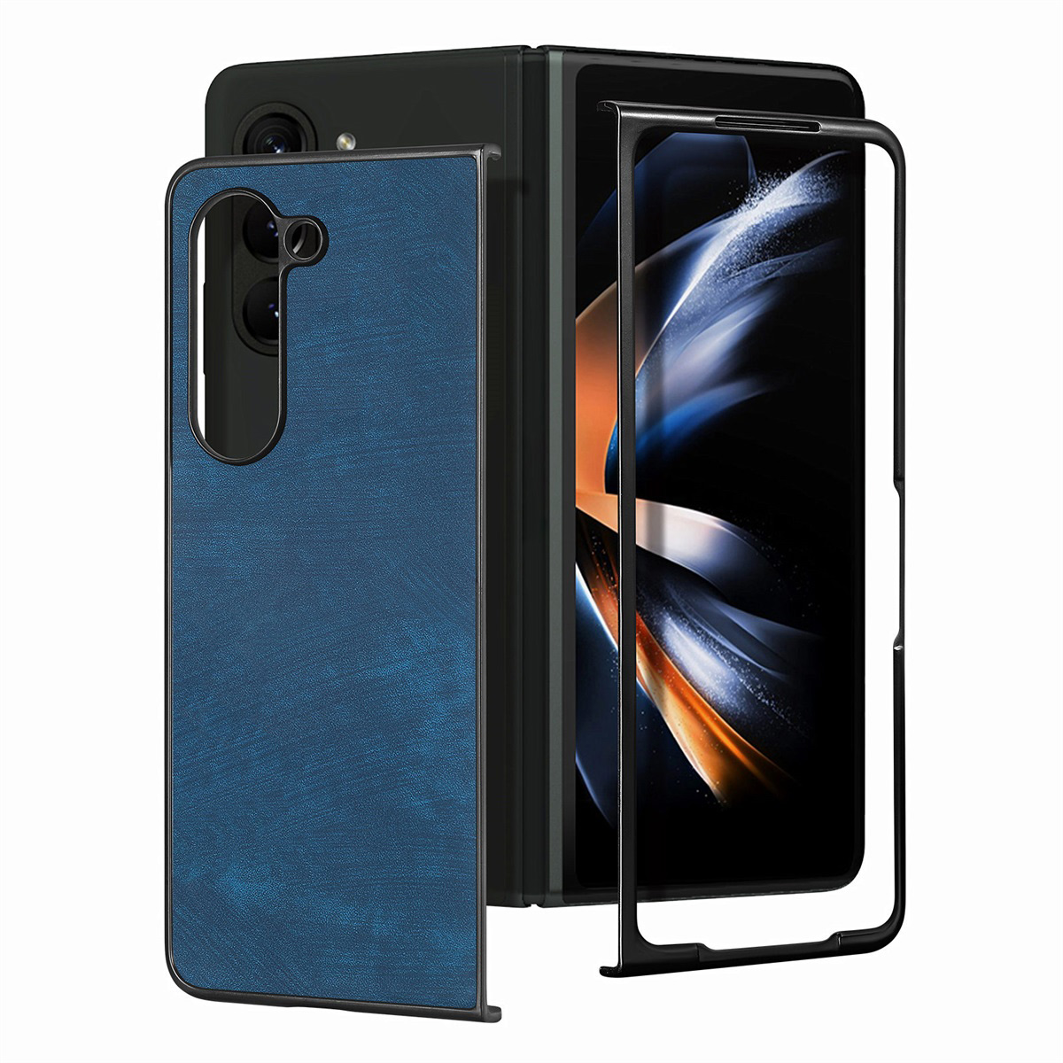 

Junsunmay Für Samsung Galaxy Z Fold5 5G Slim Phone Case Anti-Drop Retro Textur PU+PC Phone Protector - Blau, Galaxy Z Fold5 5G
