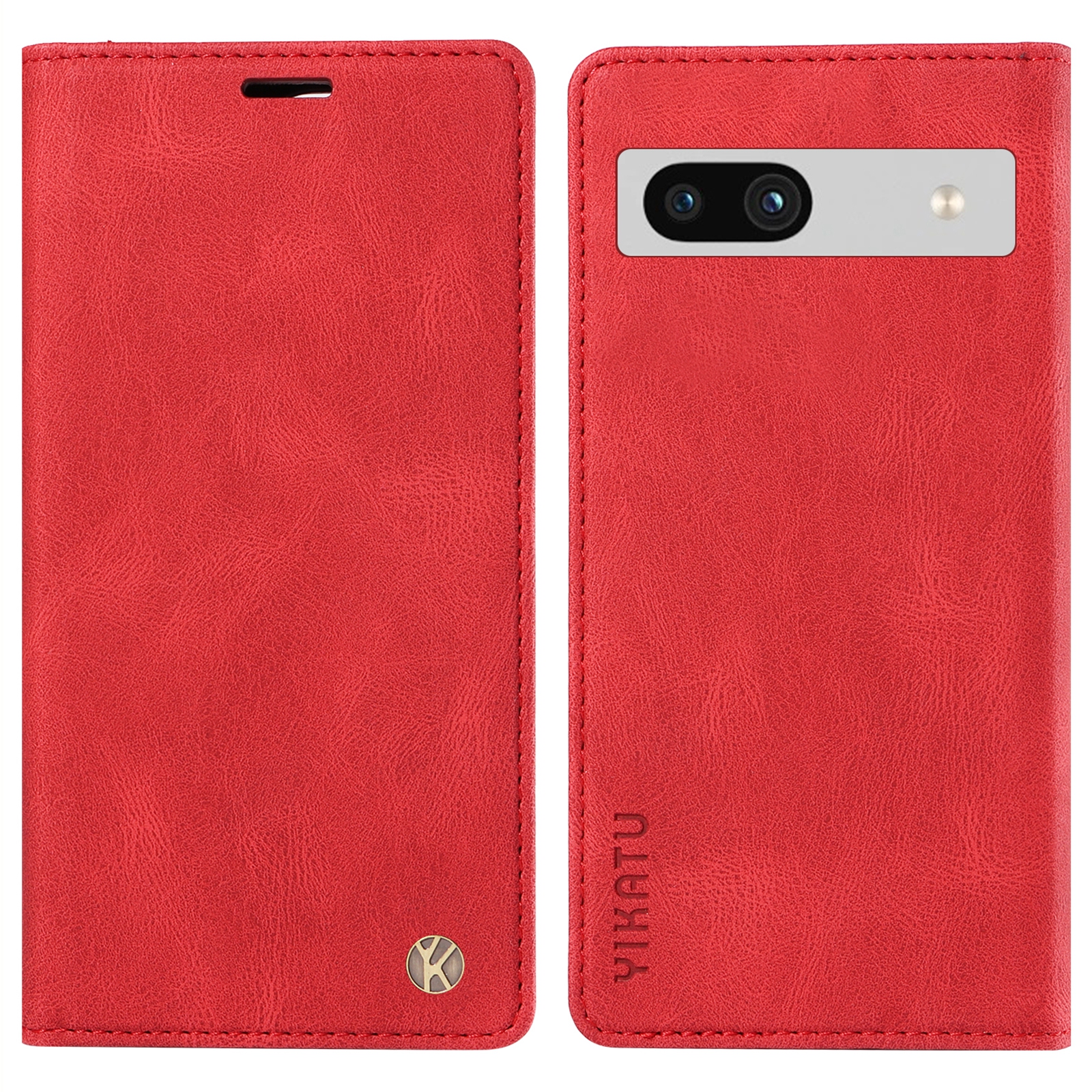 

Yikatu YK-004 Für Google Pixel 7a PU Lederschale Magnetic Phone Case Wallet Stand Cover - Rot, Google Pixel 7a
